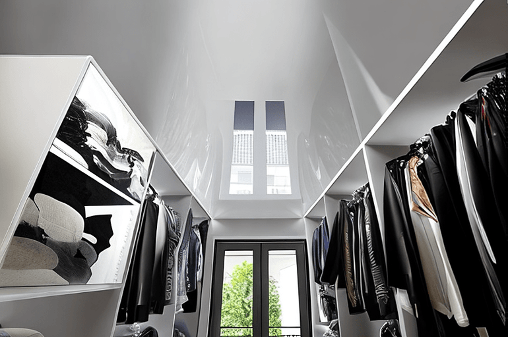 ochglanz-spanndecke-mit-lichtkanal BEGEHBARER KLEIDERSCHRANK