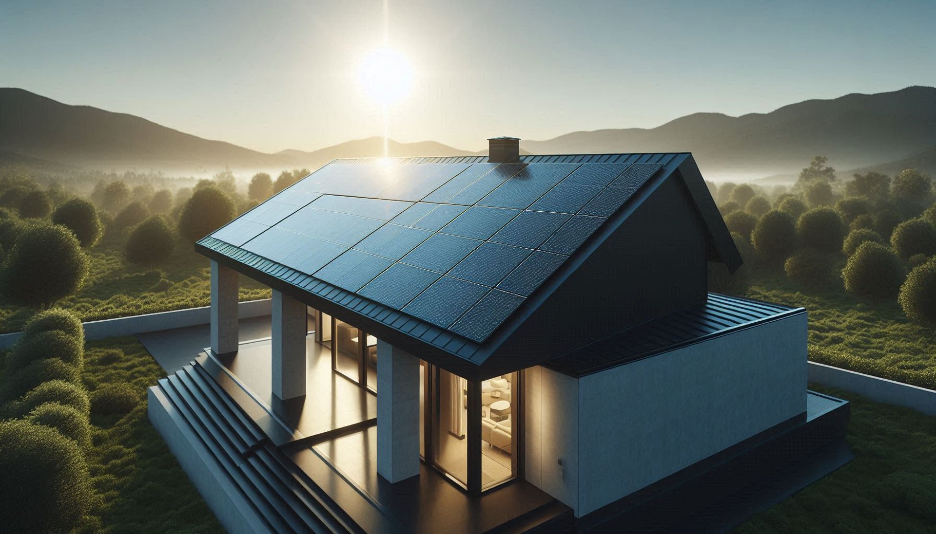 Installation de panneaux photovoltaïques sur une maison contemporaine en plein soleil