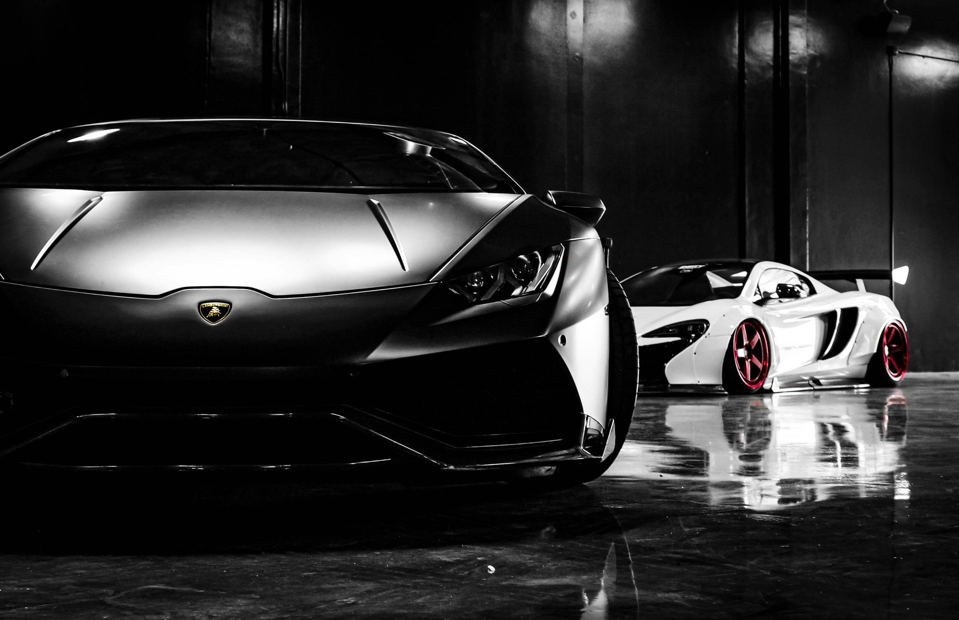 grayscale photo of black car