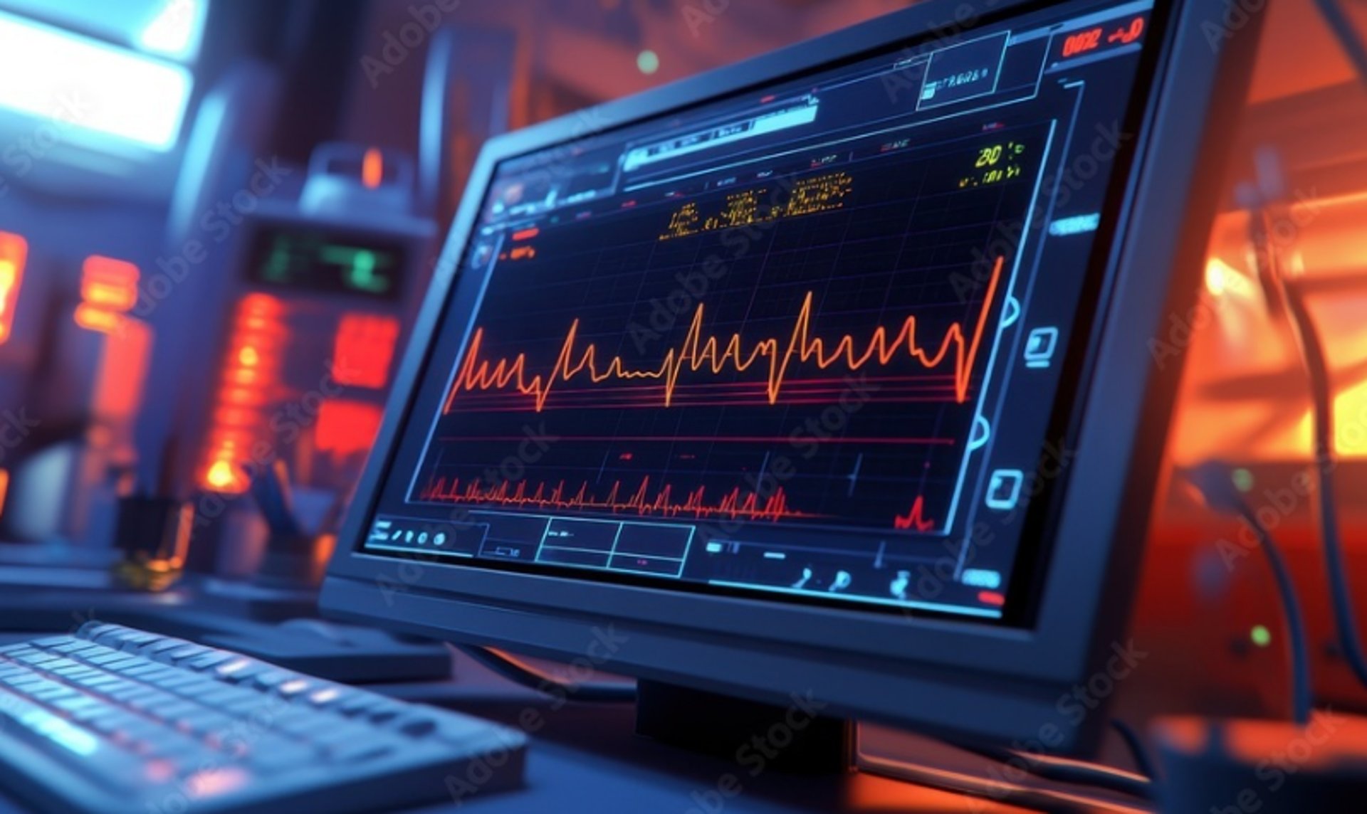 A large monitor displaying a number of times