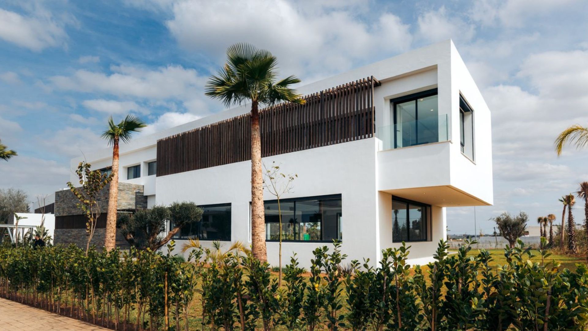 green grass field with trees and river in distance