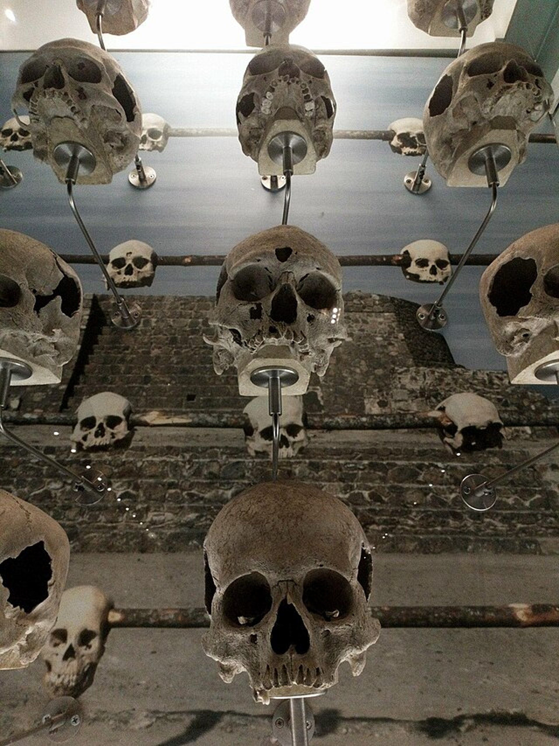 an abstract photo of a curved building with a blue sky in the background
