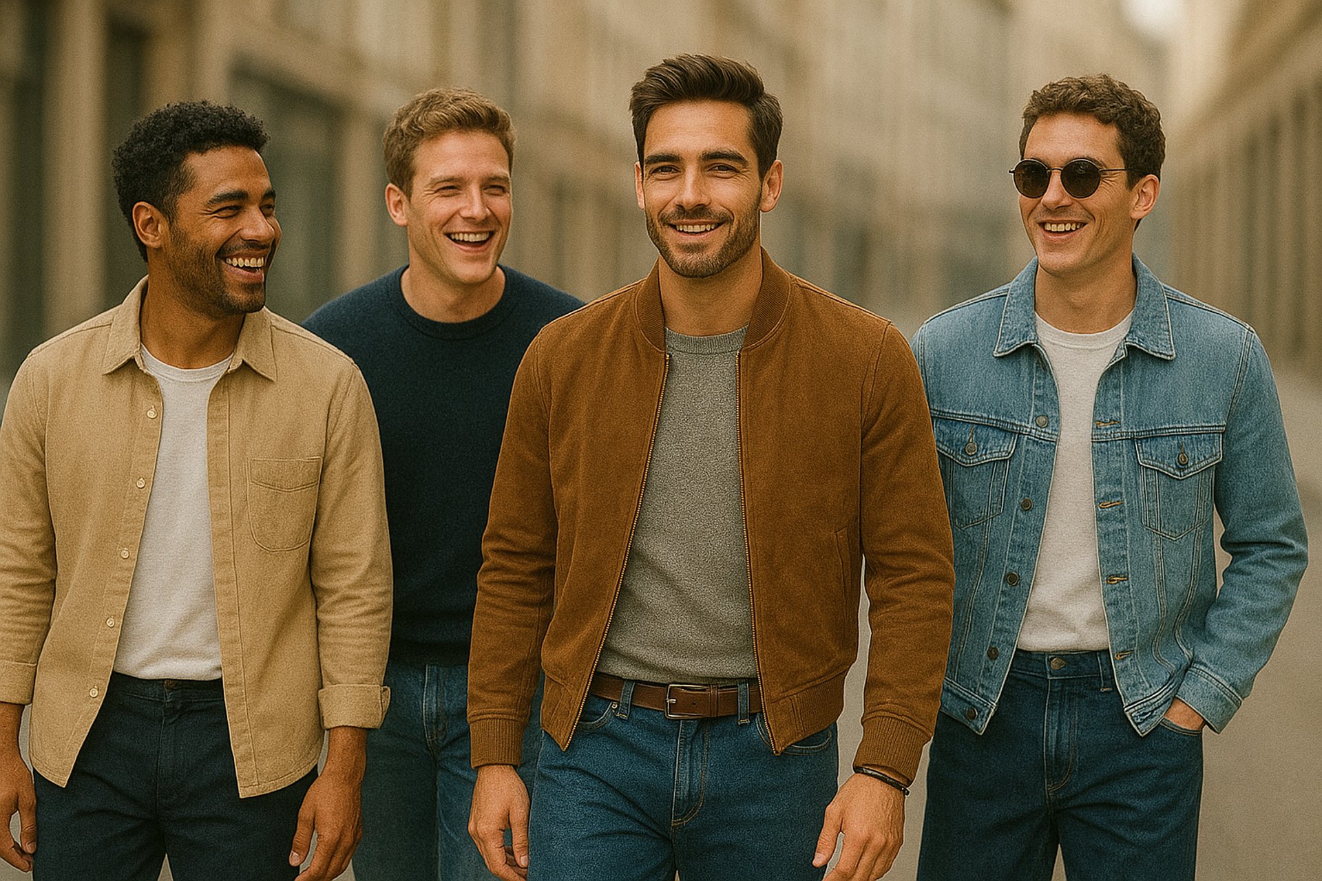 men's washed denim jacket riding a skateboard