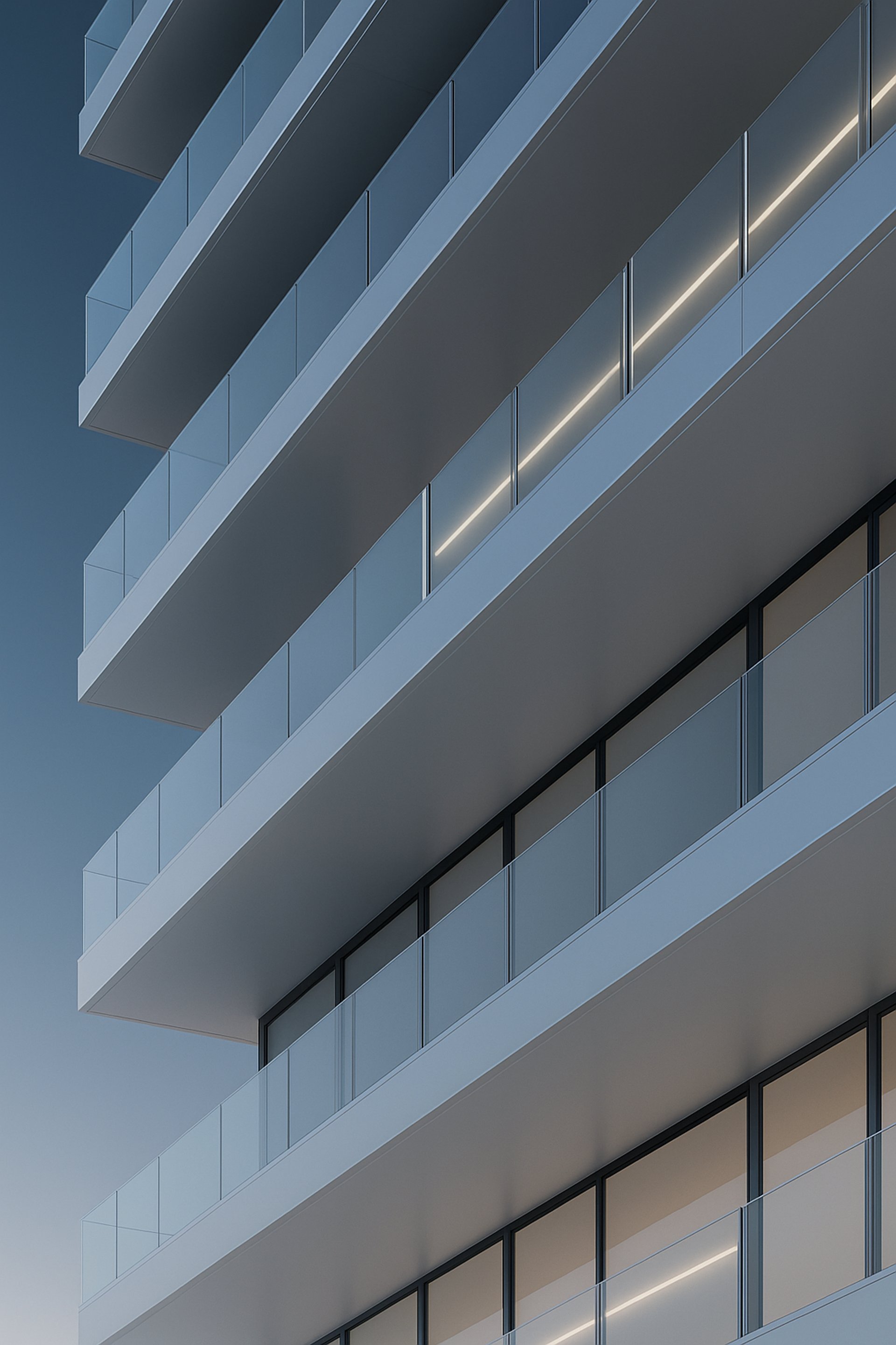 an abstract photo of a curved building with a blue sky in the background