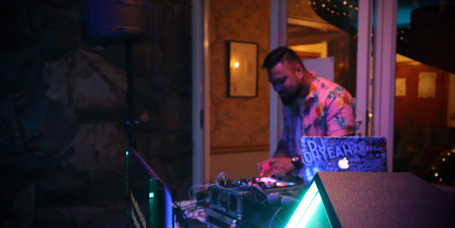 black dj controller on table
