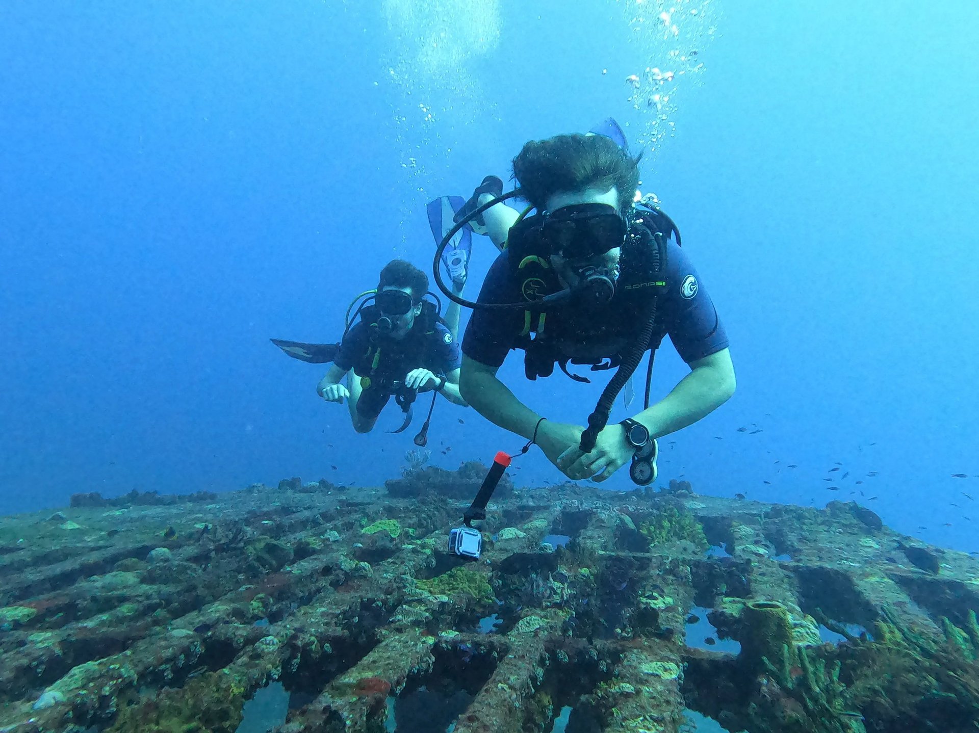 an abstract photo of a curved building with a blue sky in the background