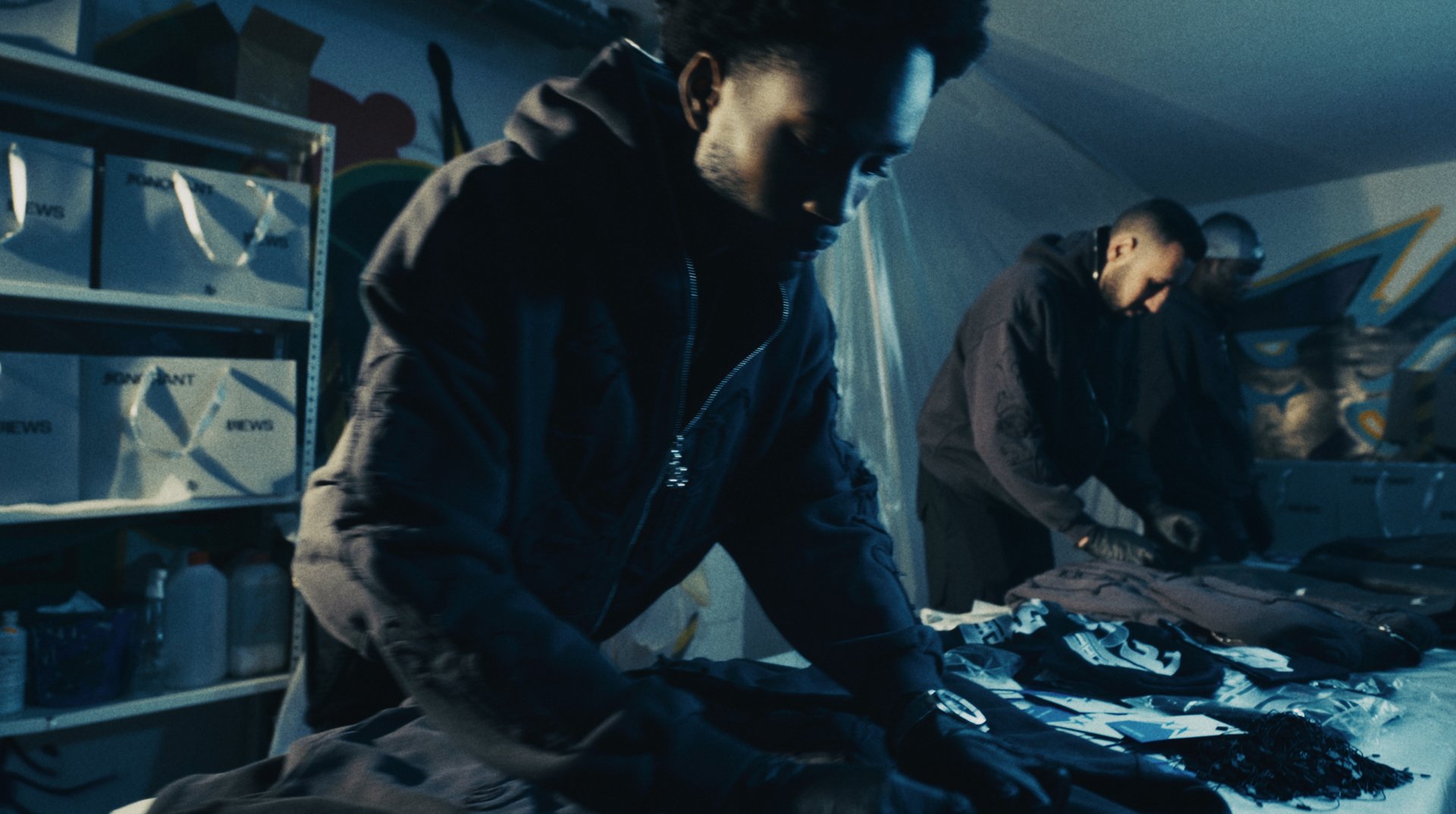 an abstract photo of a curved building with a blue sky in the background