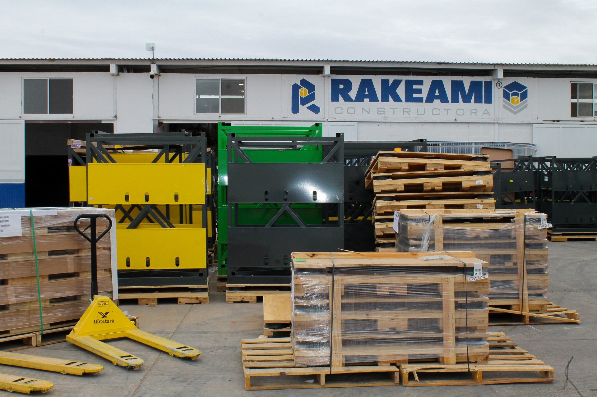 a forklift with a box on it in a warehouse
