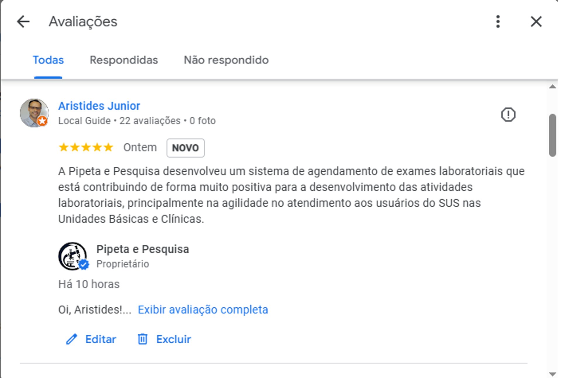 Avaliação da Pipeta e Pesquisa