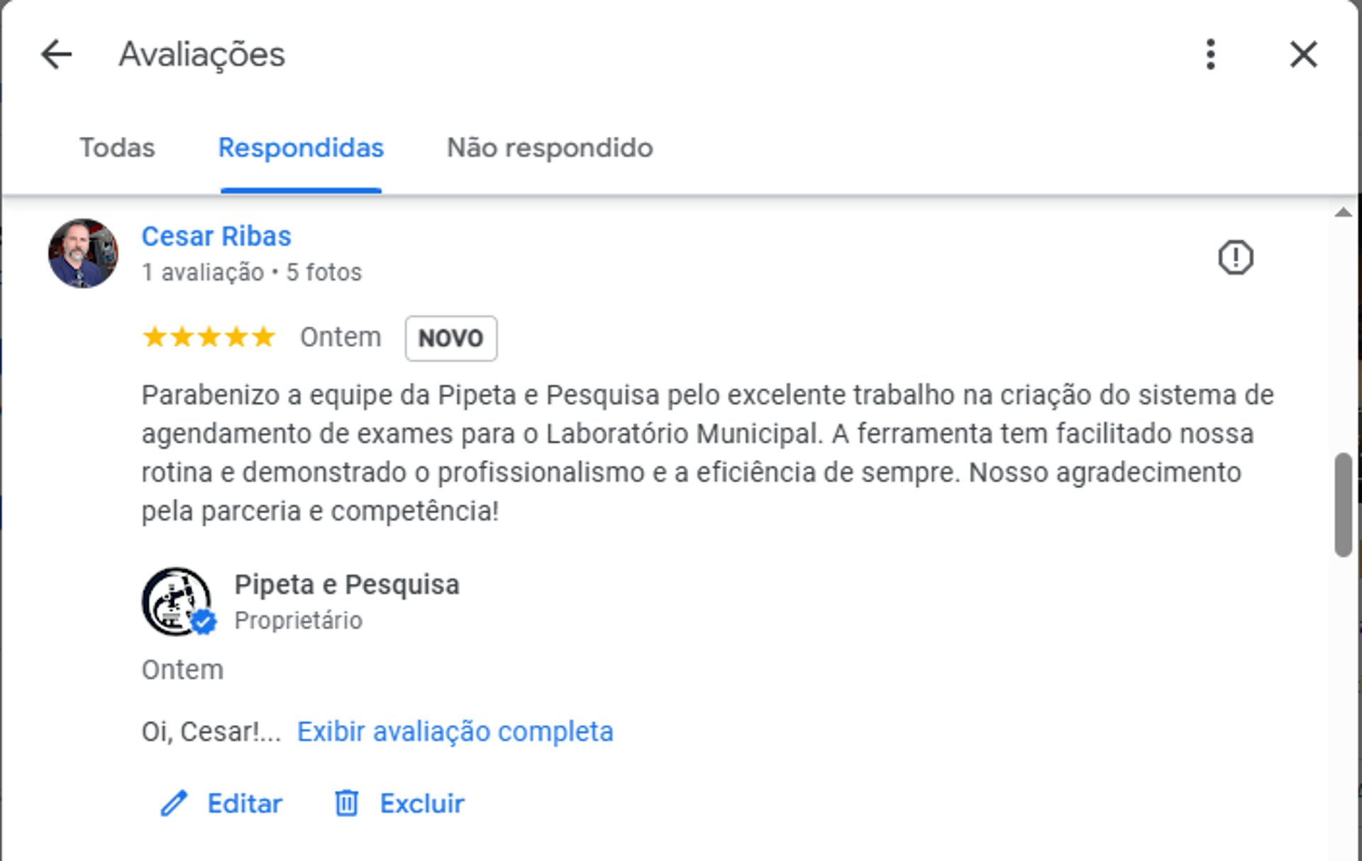 Avaliações Pipeta e Pesquisa