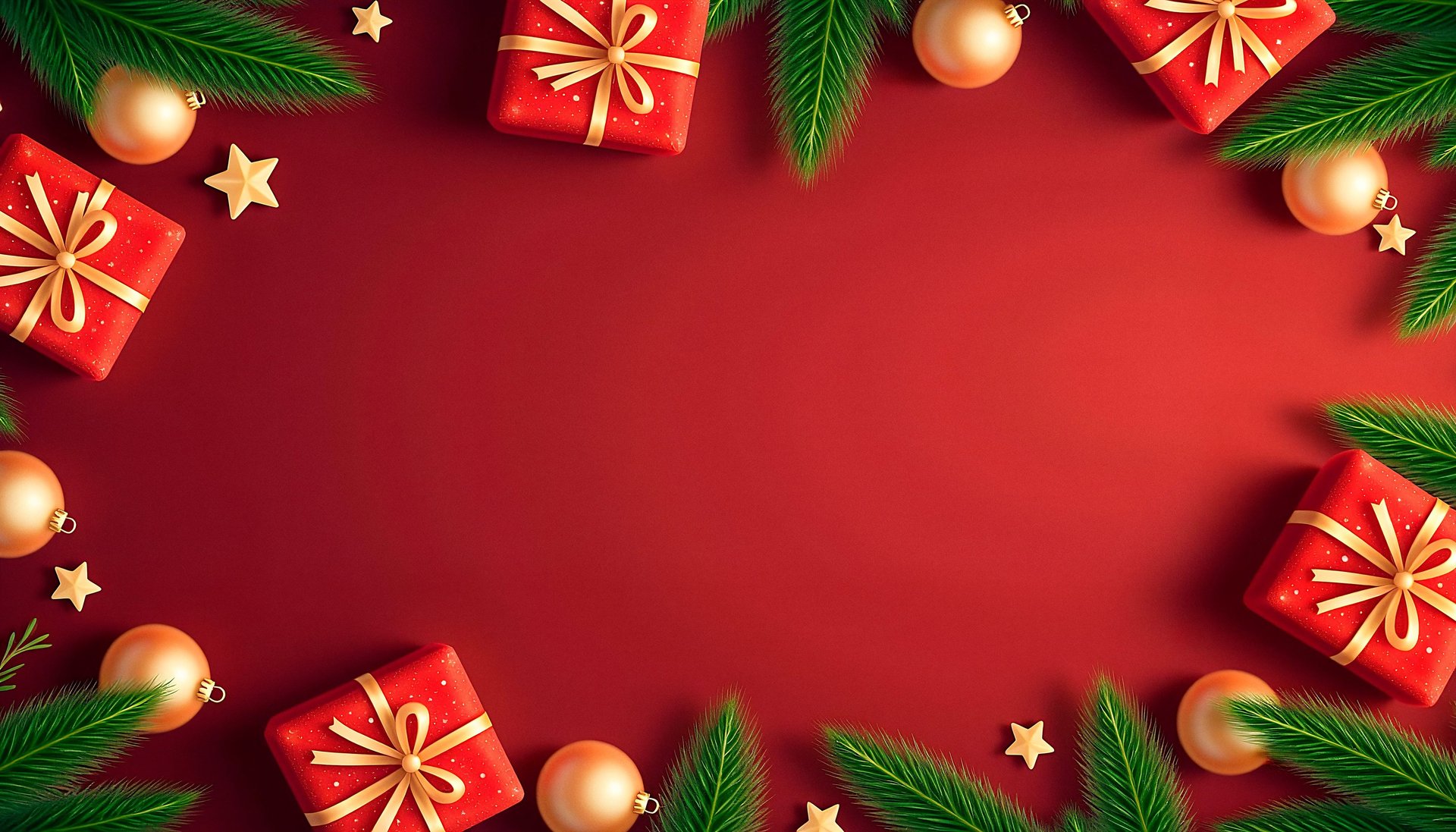 a close up of a christmas wreath on a red background