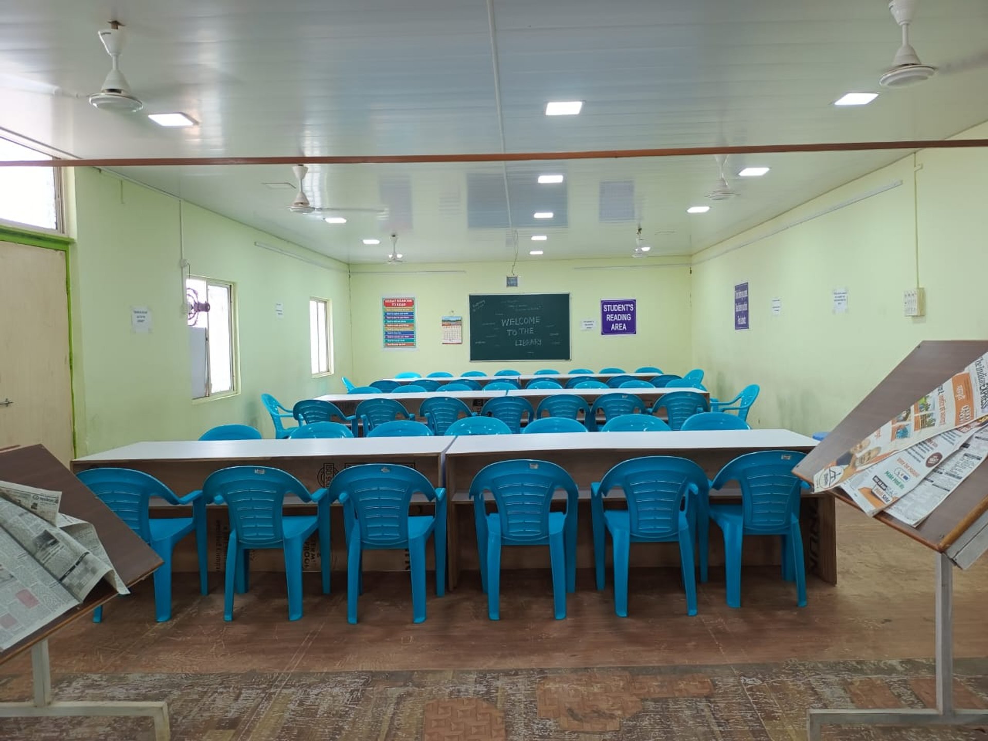photo of library with turned on lights