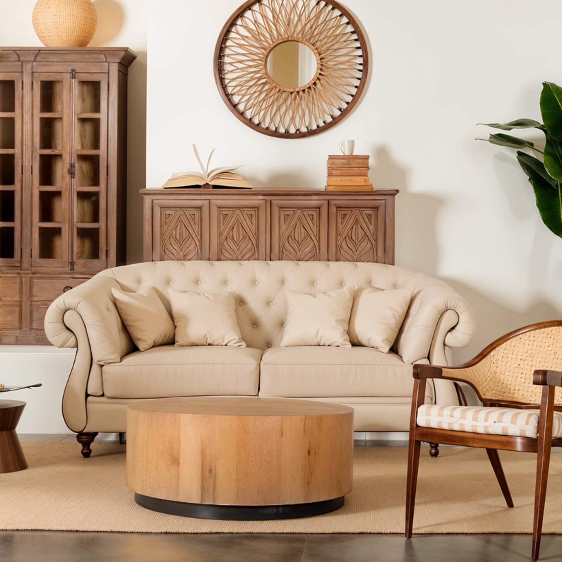 round glass-top table near shelf