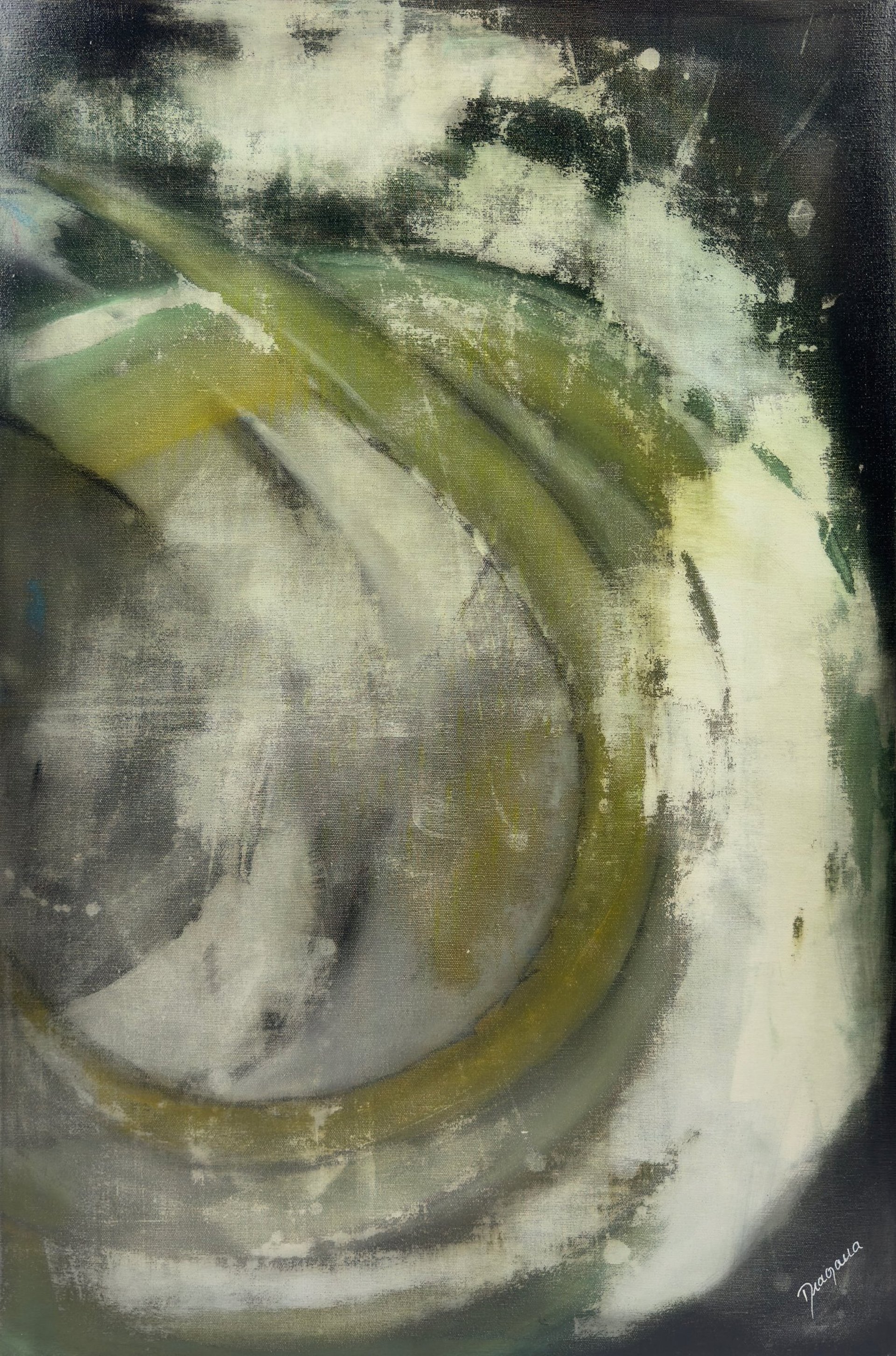 an abstract photo of a curved building with a blue sky in the background