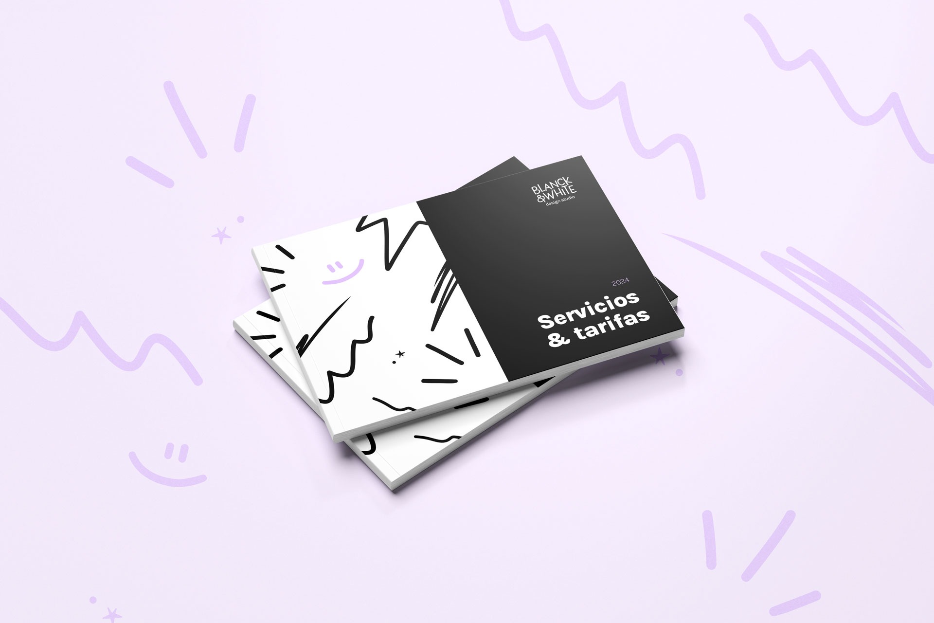 maqueta de la guía de servicios y tarifas de Blanck&White design studio