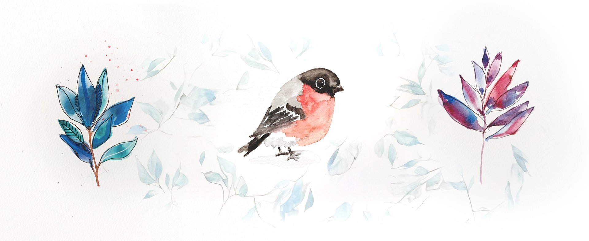 Aquarelle fait main oiseau plantes