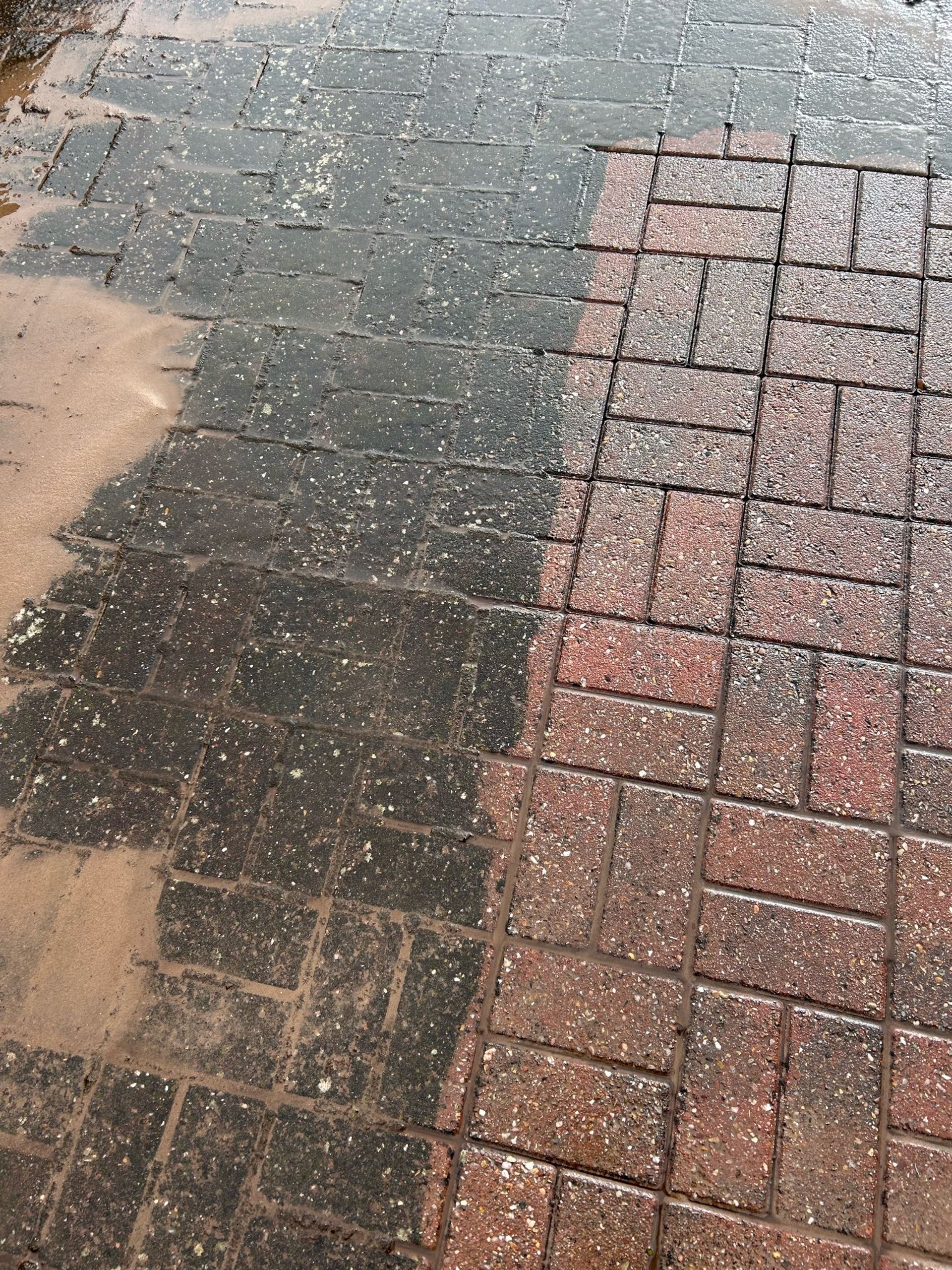 before and after block paving has been pressure washed