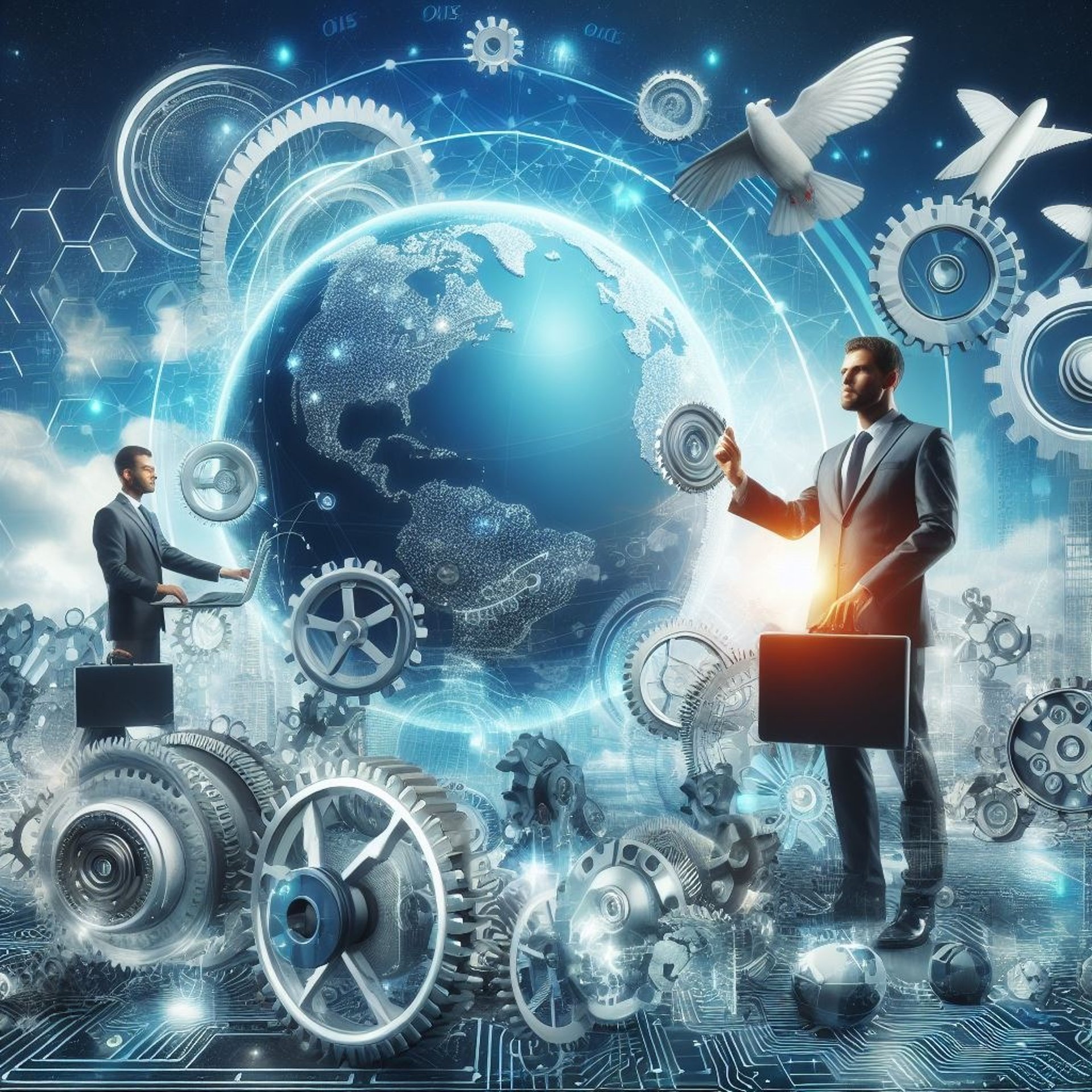 a man in a suit and a dove on a computer screen