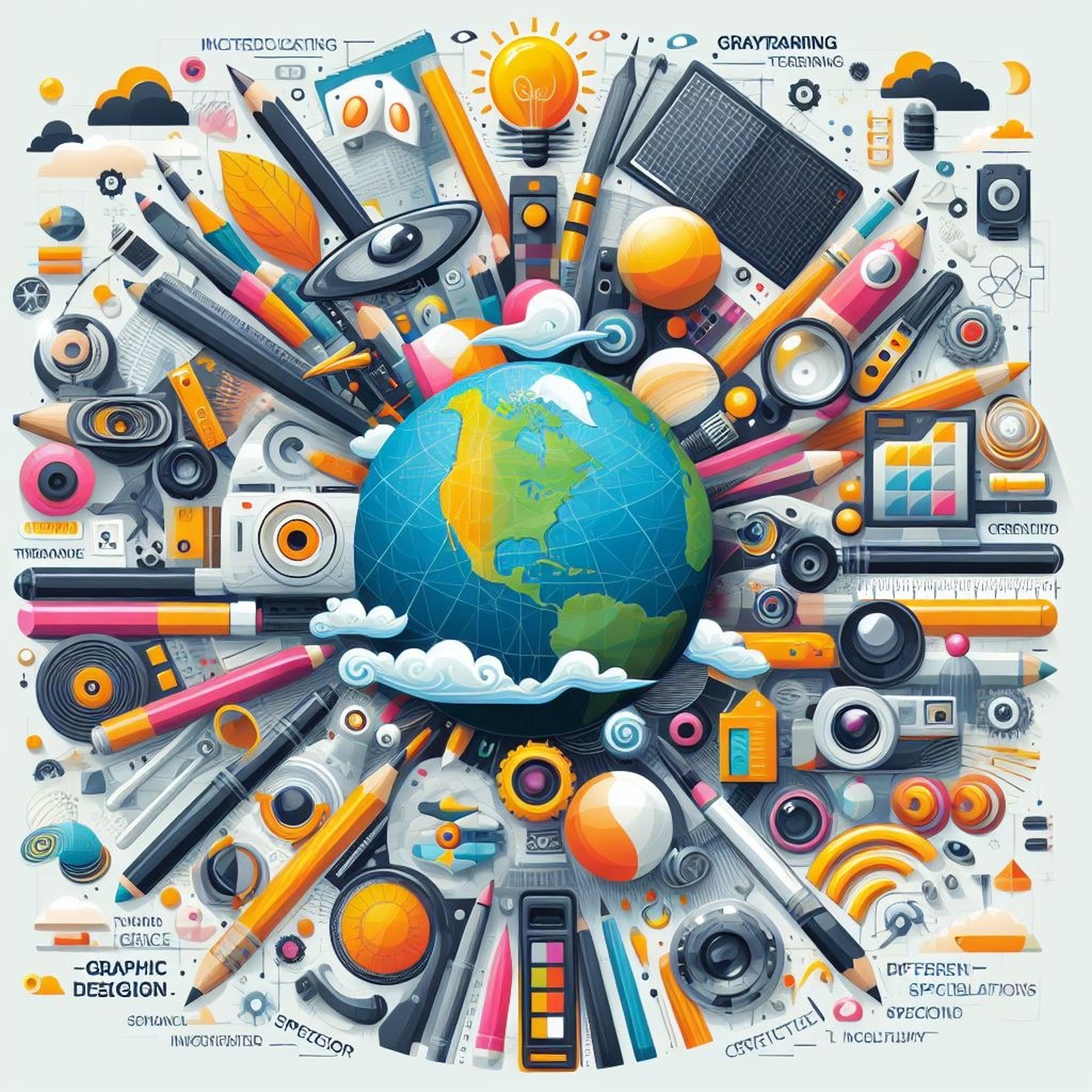 a globe with various objects and a globe