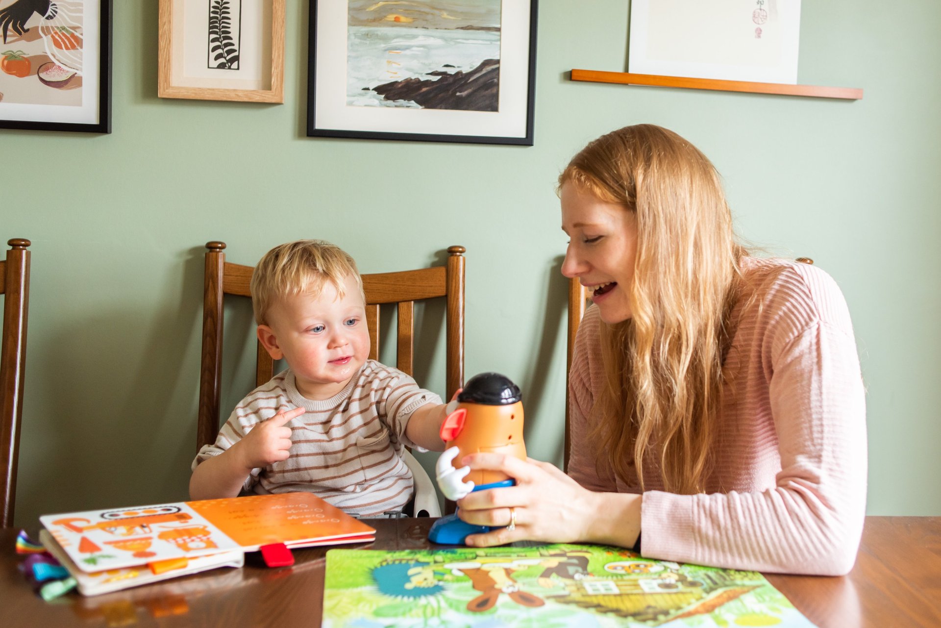 Speech Therapist playing Mr Potato head with child