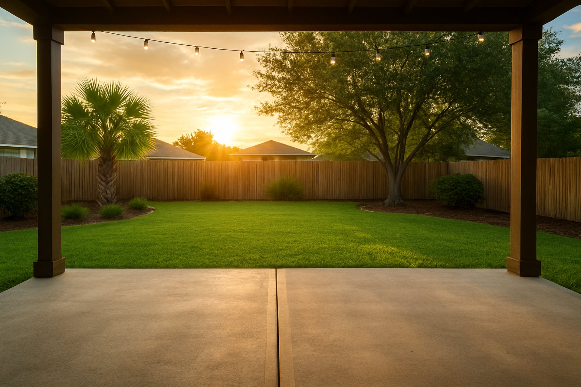 clermont concrete patio at sunset, in clermont florida
