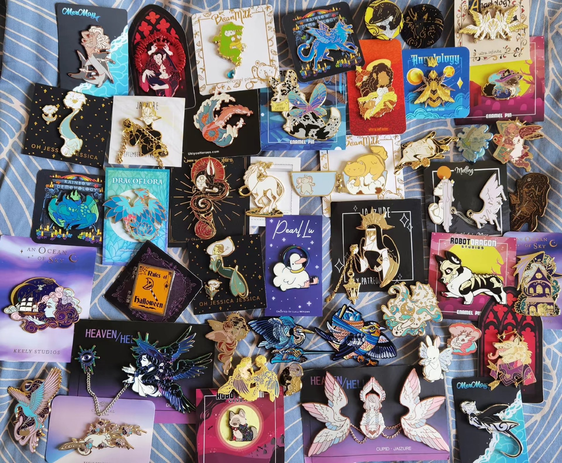 Collection of colorful enamel pins