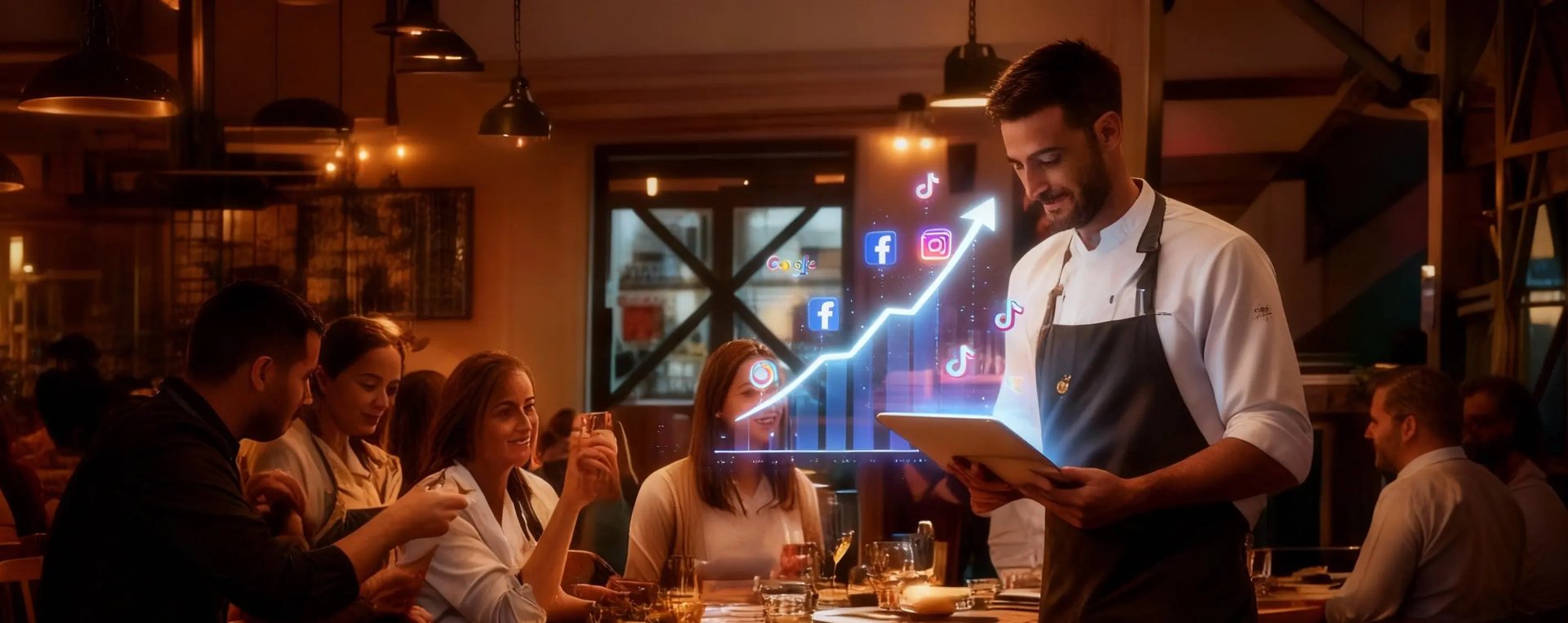 A group of people sitting at tables in a restaurant