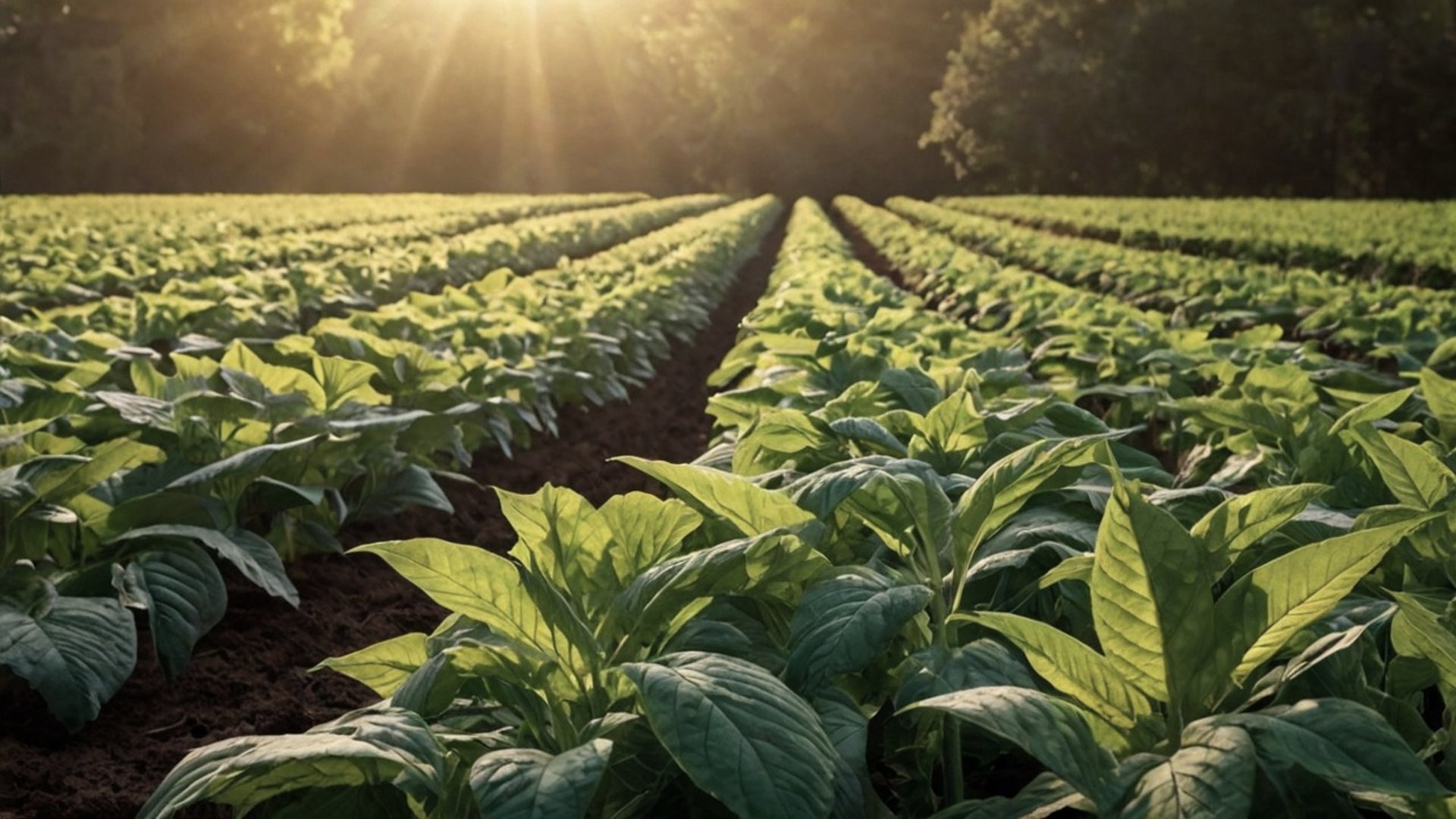 Imagen de fondo de un campo de cultivo de plantas de tabaco.