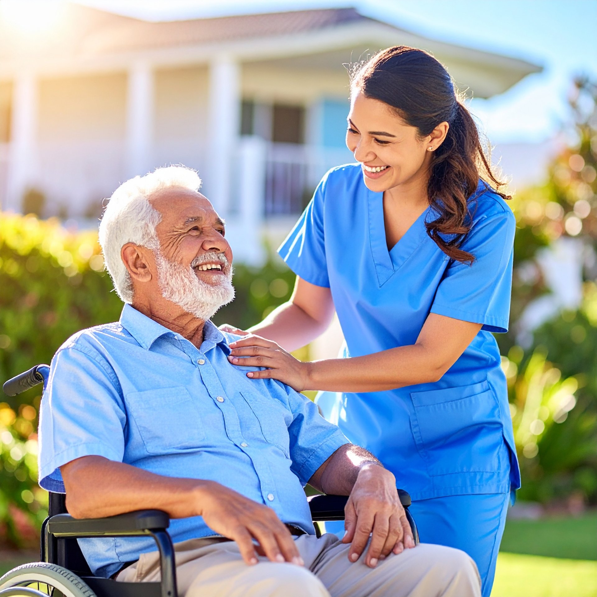 Seniors sharing a photograph while having tea.