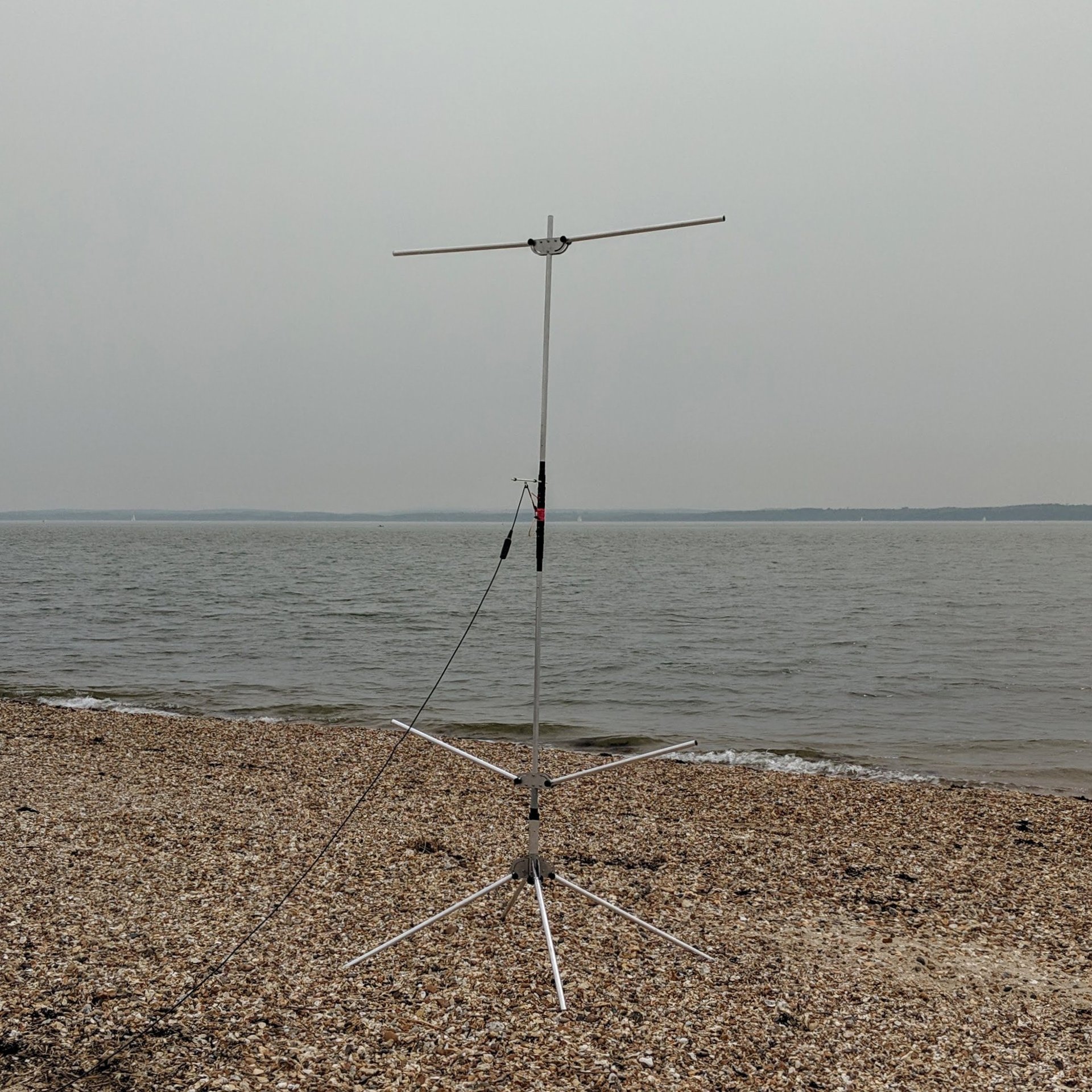 Pro Antennas I-Pro Traveller set up on a pebble beach in West Meon