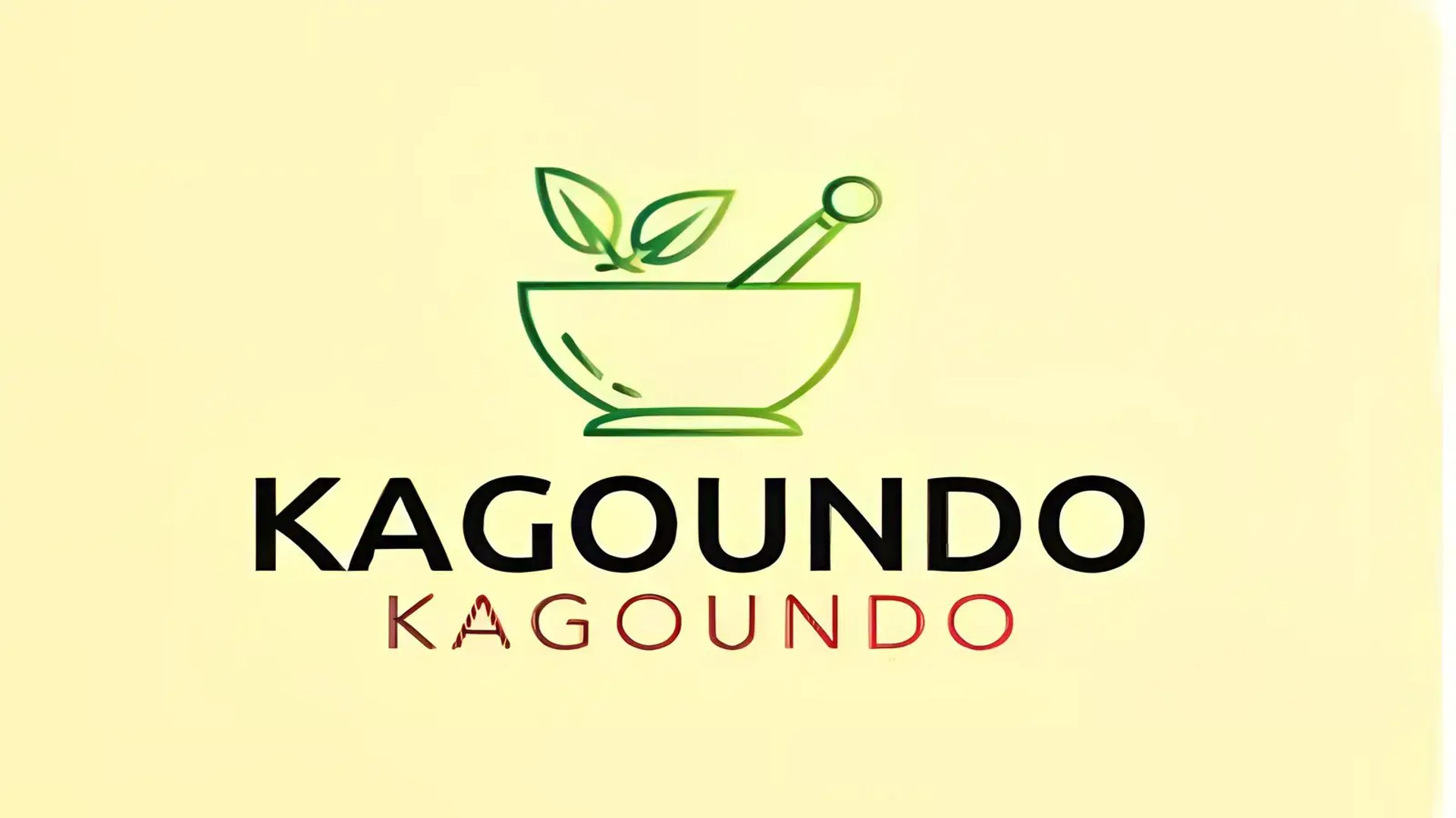 Logo Kagoundo : mortier et pilon vert avec des feuilles, au-dessus du nom de la marque en noir.