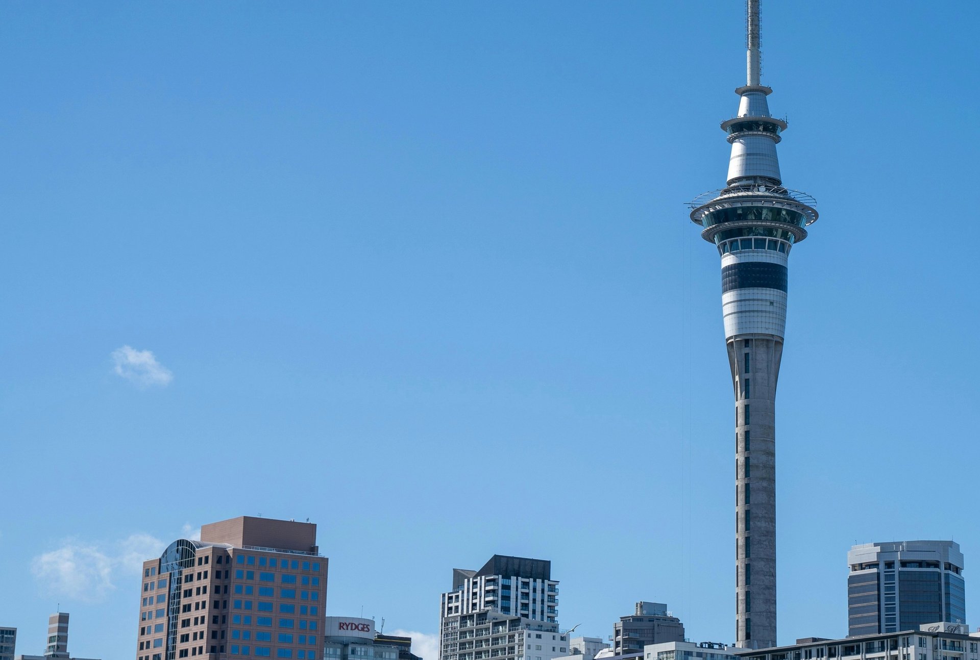 Auckland city sky tower with a clear blue sky