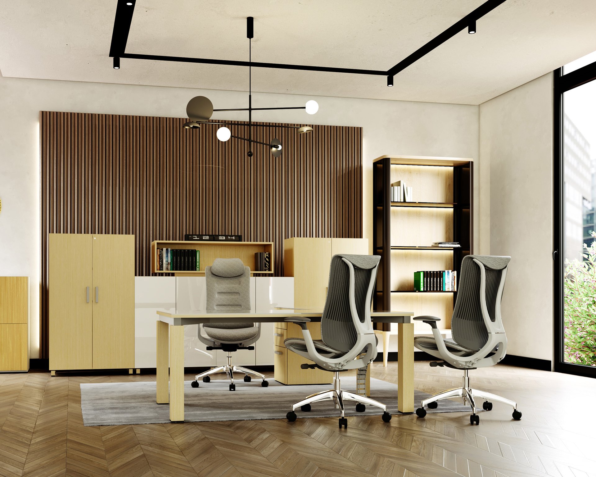 a table and chairs in a room