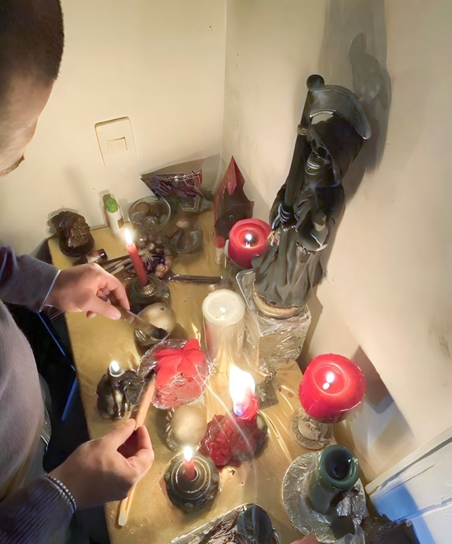 red and black glass bottle