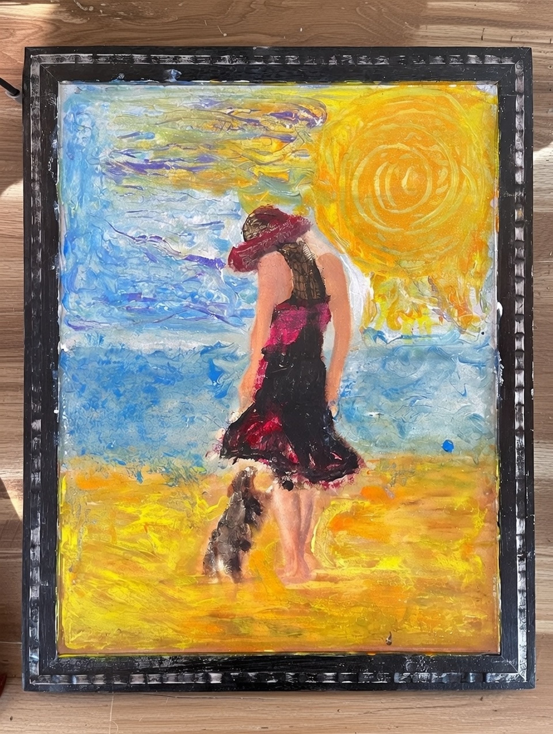 a close up of a black and brown abstract painting