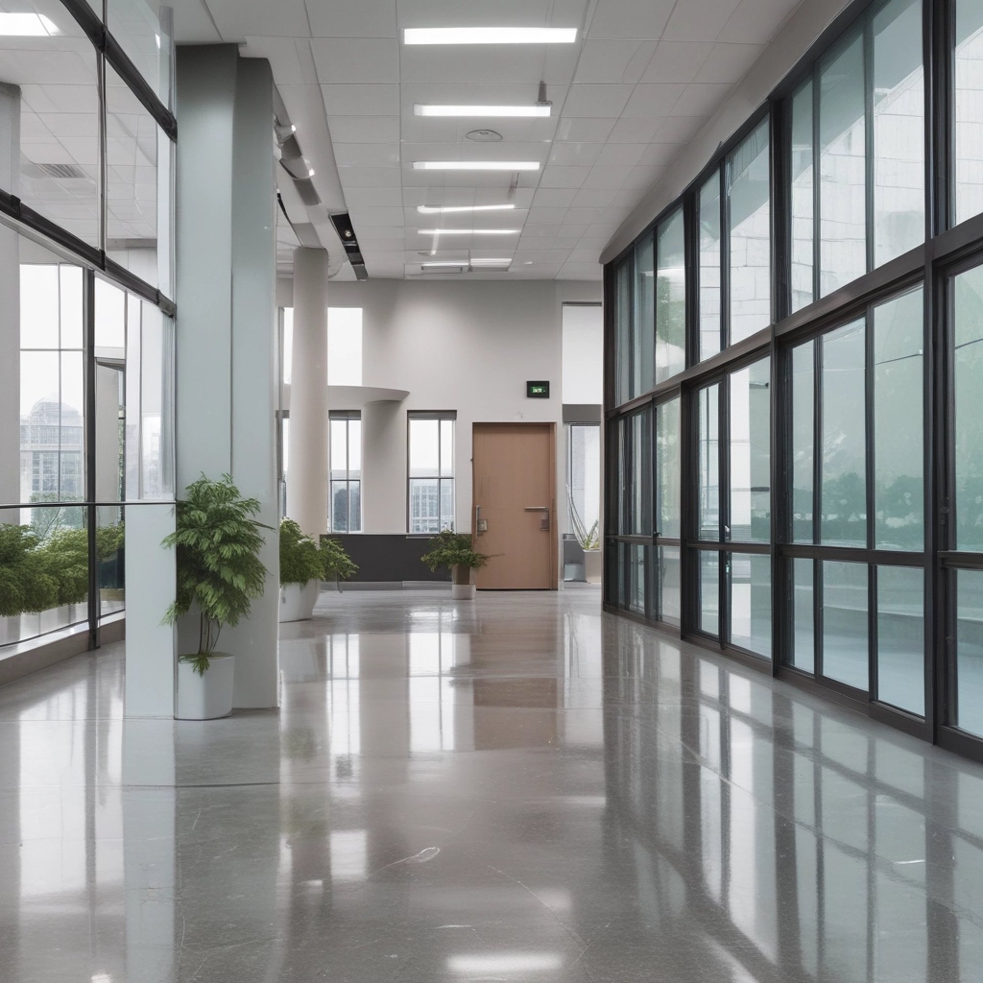 brown wooden bench on gray concrete floor