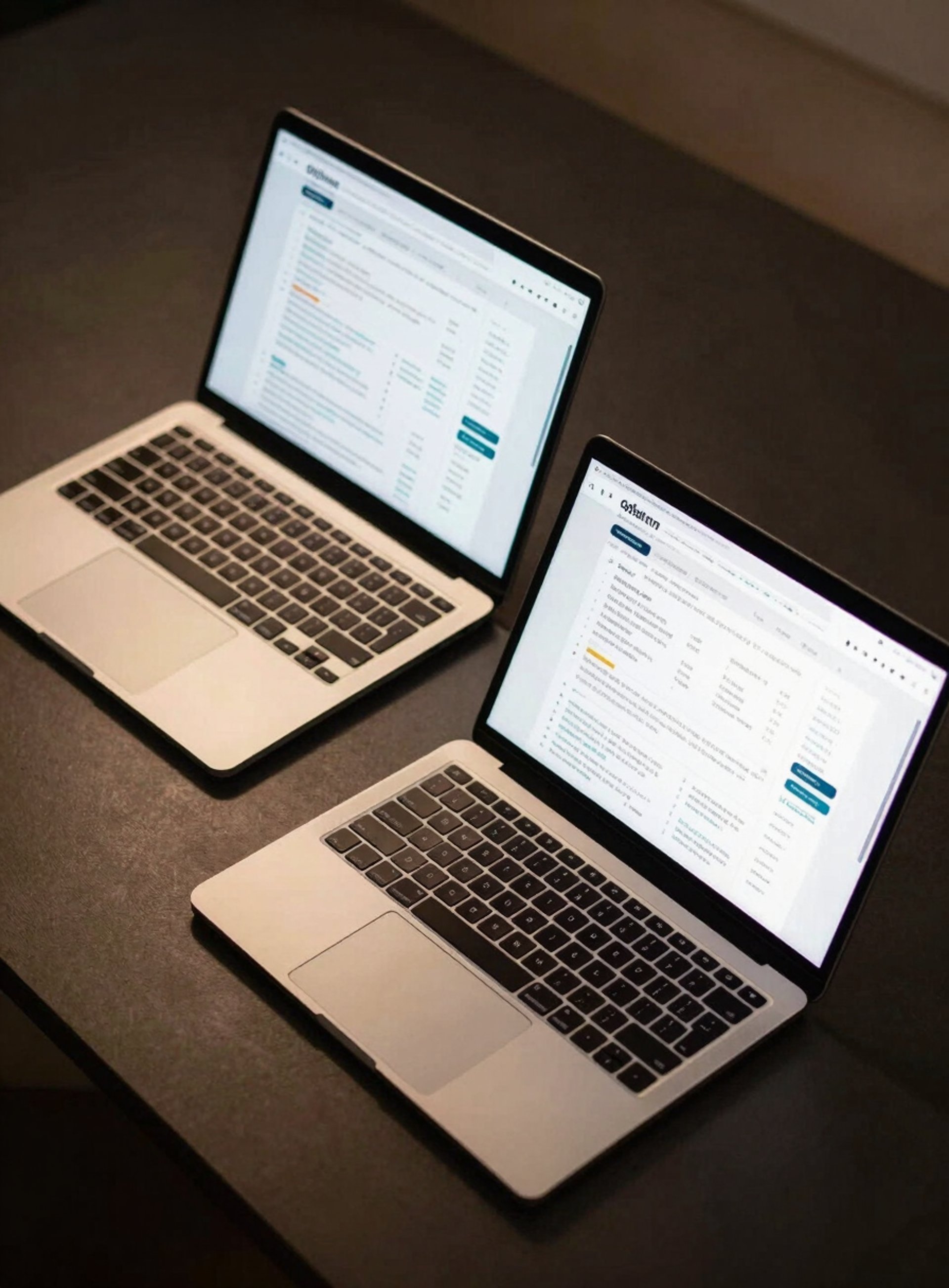 a desk with a laptop, monitor, keyboard and cell phone on it