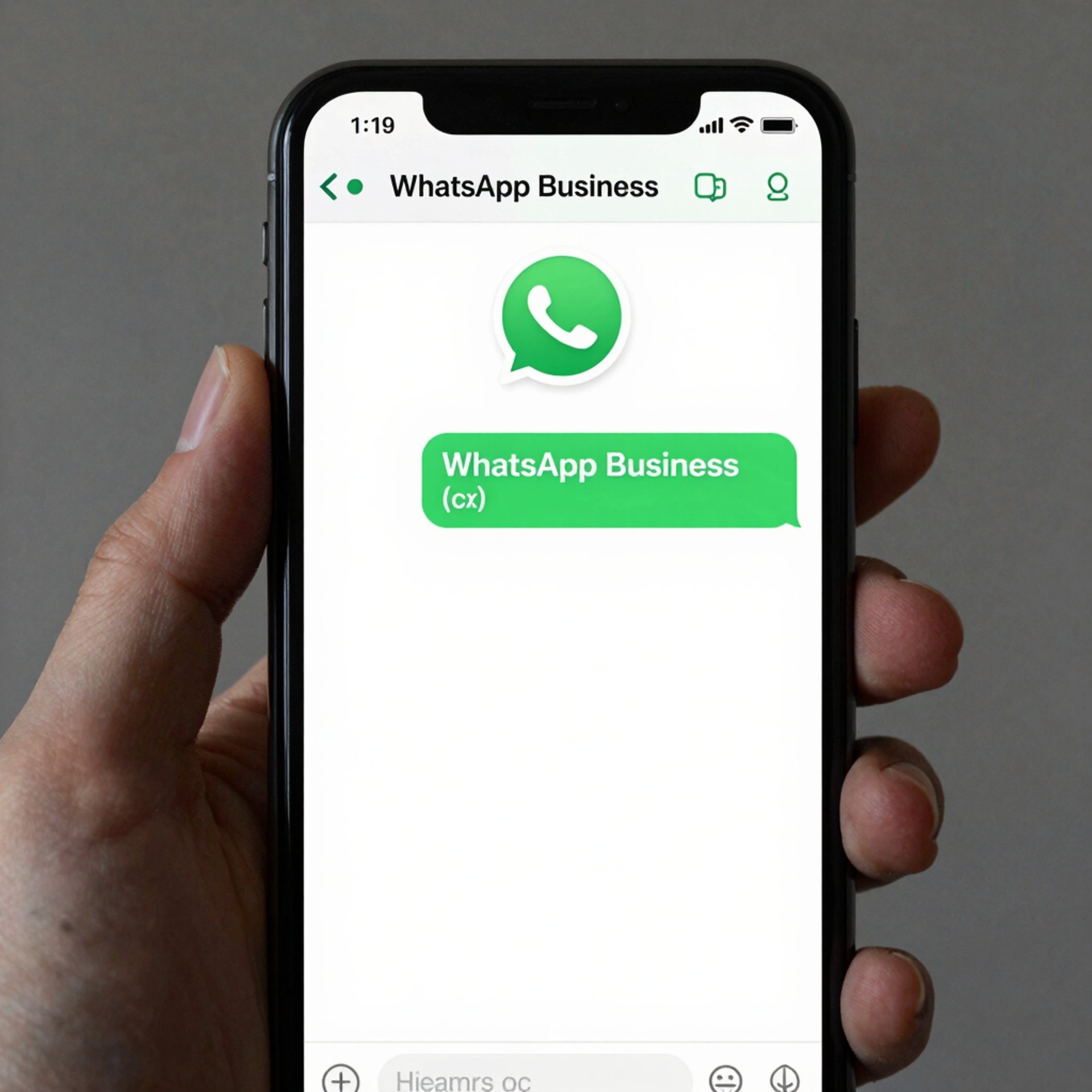 A smart phone showing a WhatsApp business interface