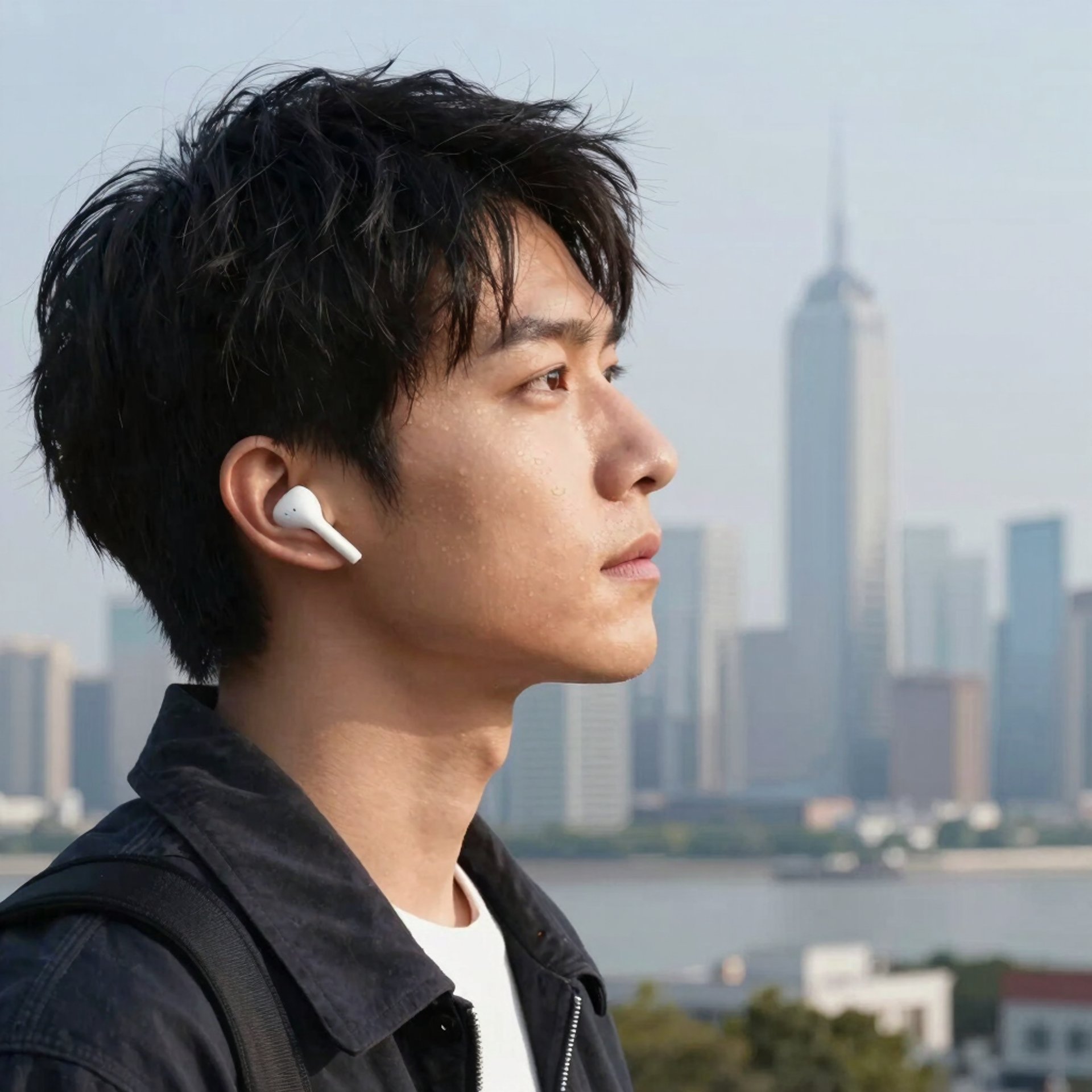 A man staring at a bright horizon