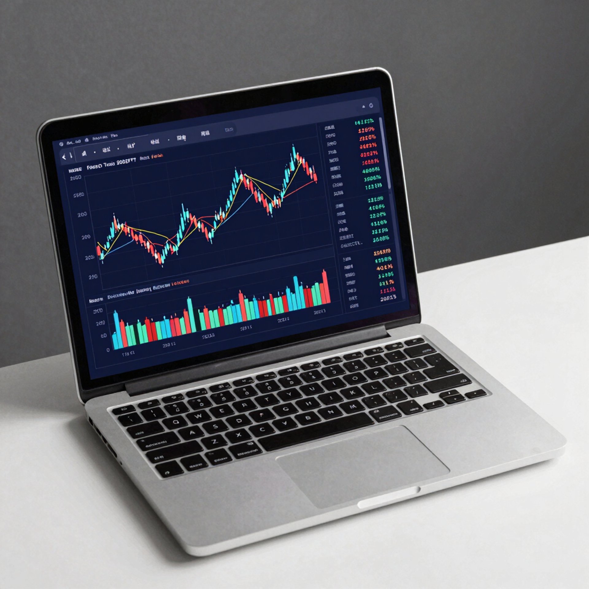 A laptop displaying a colorful chart