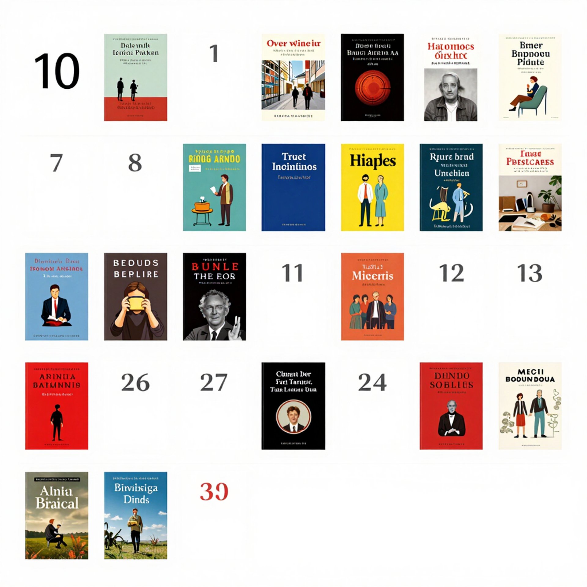 A calendar showing book covers as dates