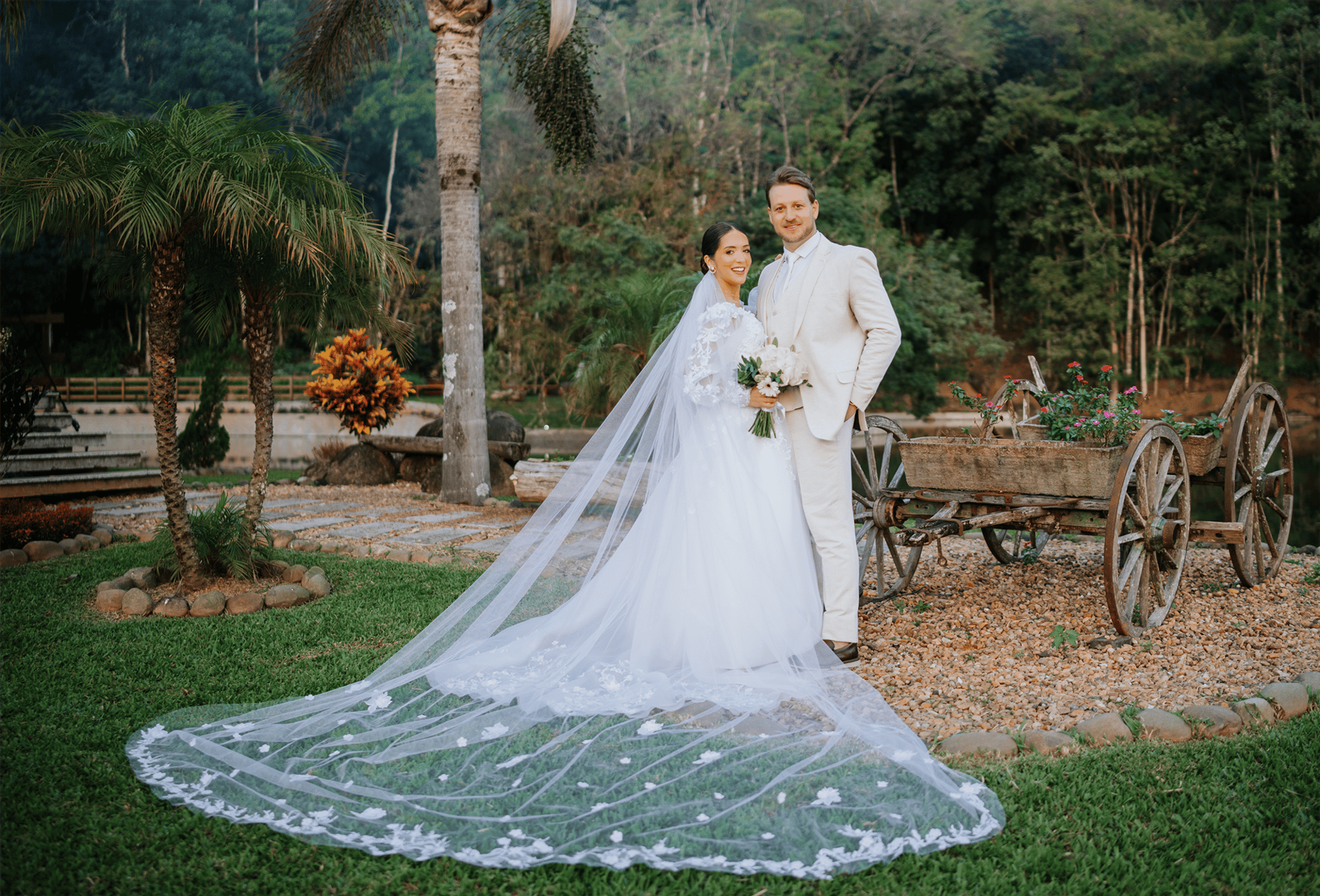 a man and woman in wedding attire