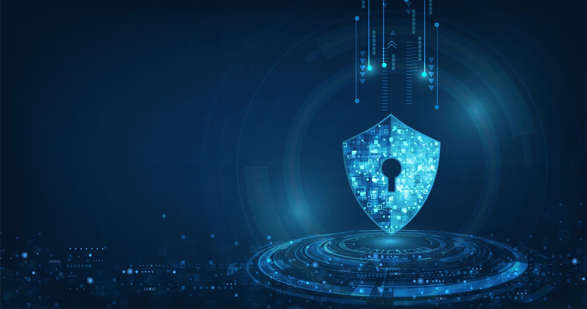 a blue background with lines and dots