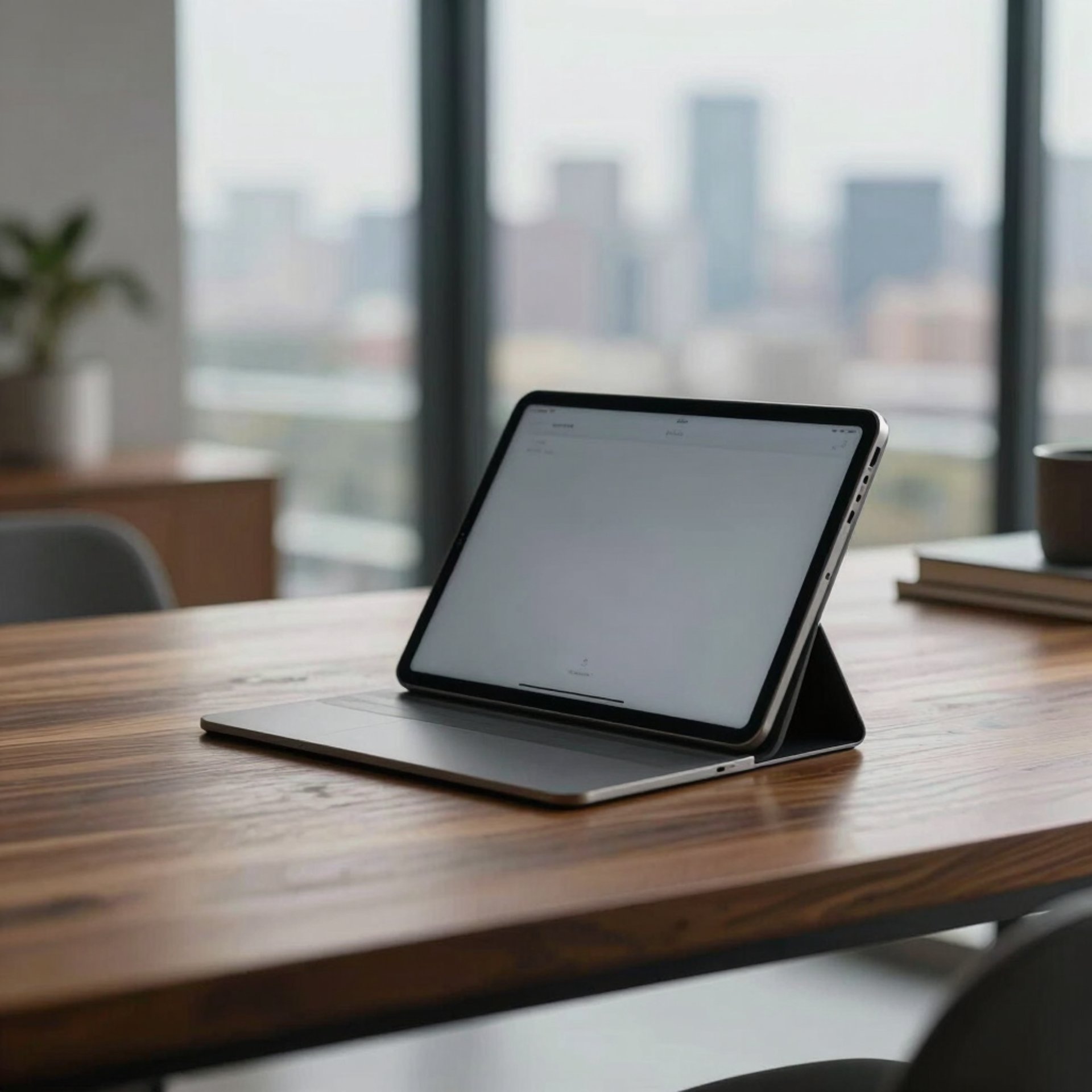 Financial planning dashboard on tablet in modern workspace
