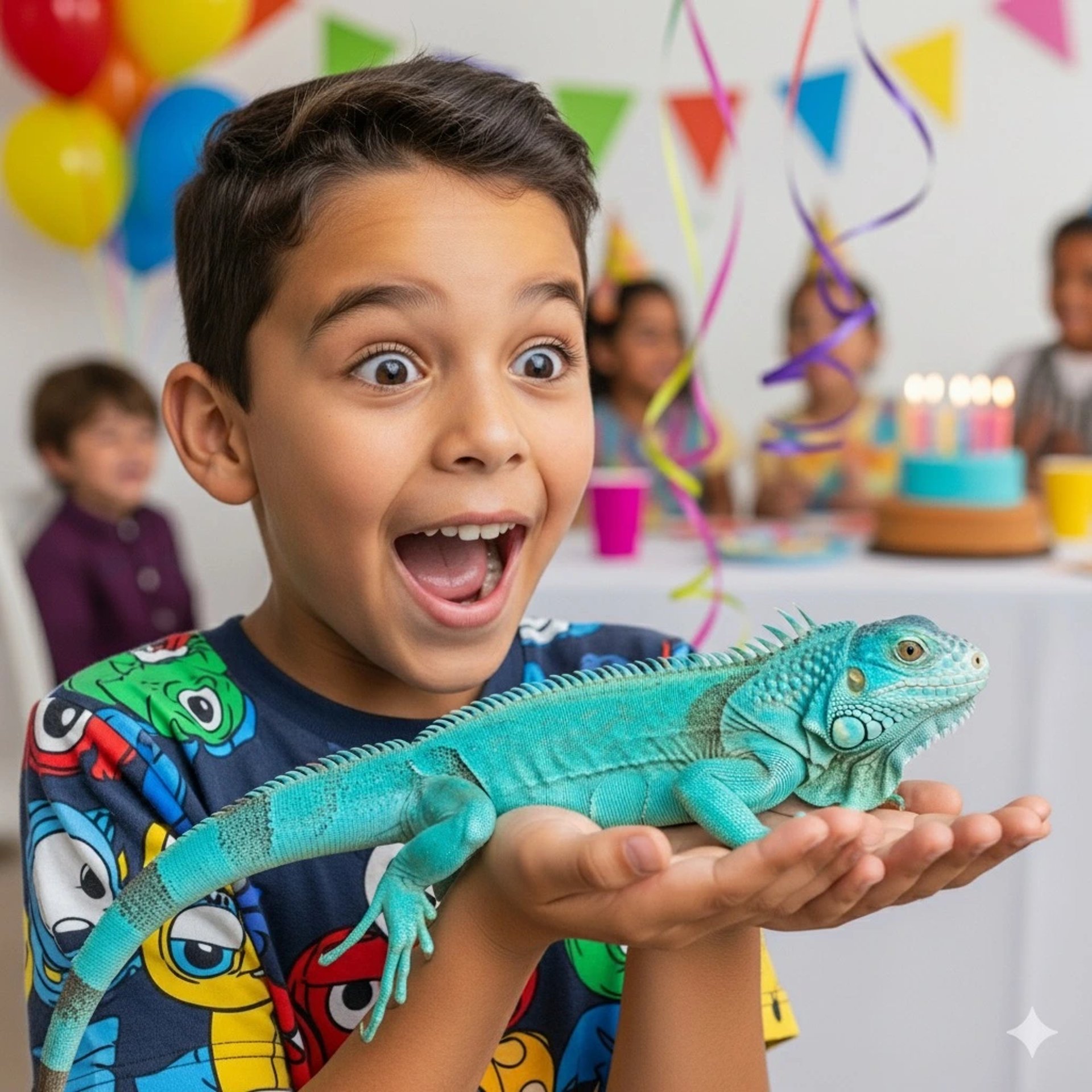 Niños felices tocando animales exóticos en la mejor fiesta infantil con reptiles en vivo CDMX – Ecozooo Party