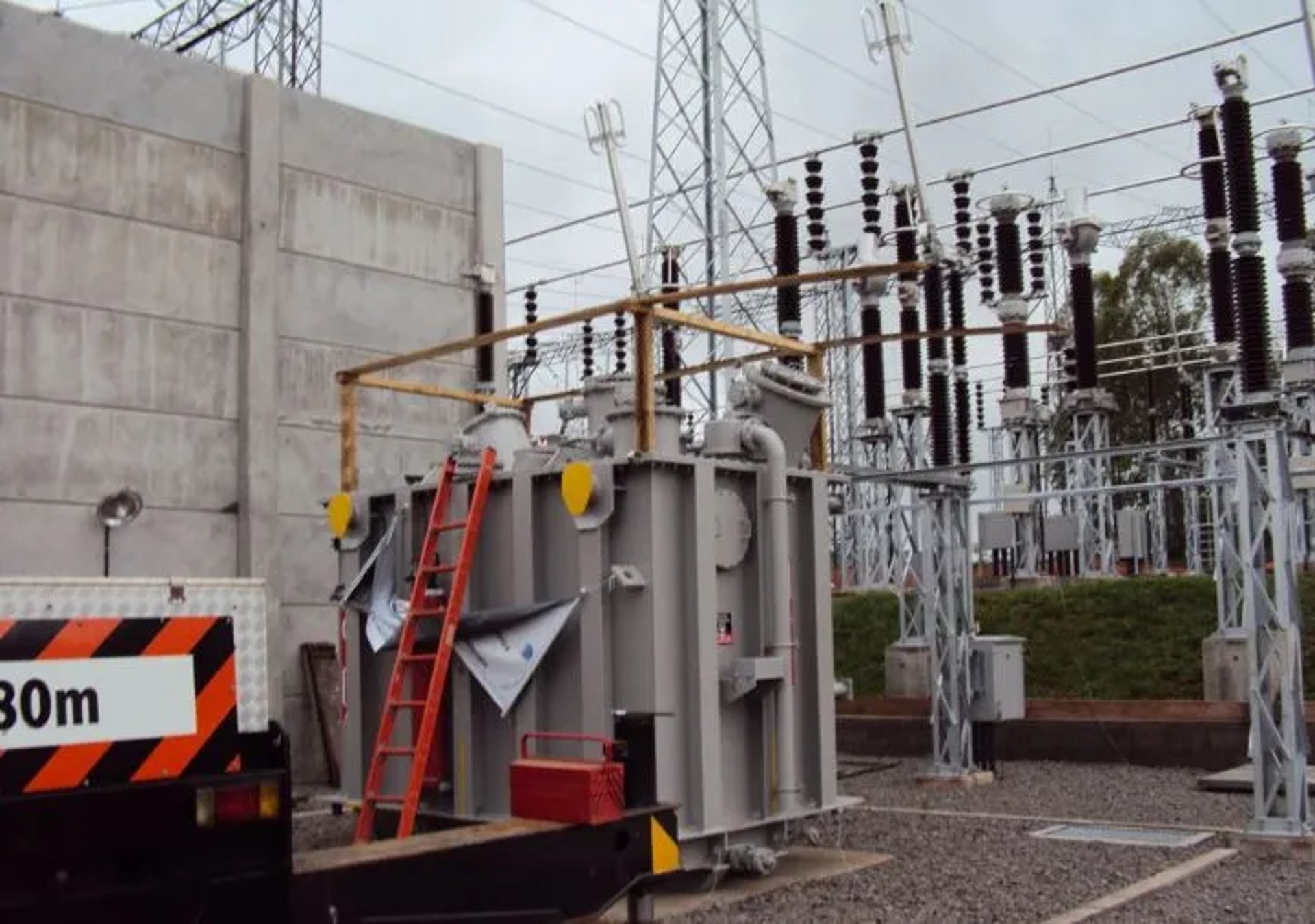 a lone tree on a grassy hill with power lines in the background