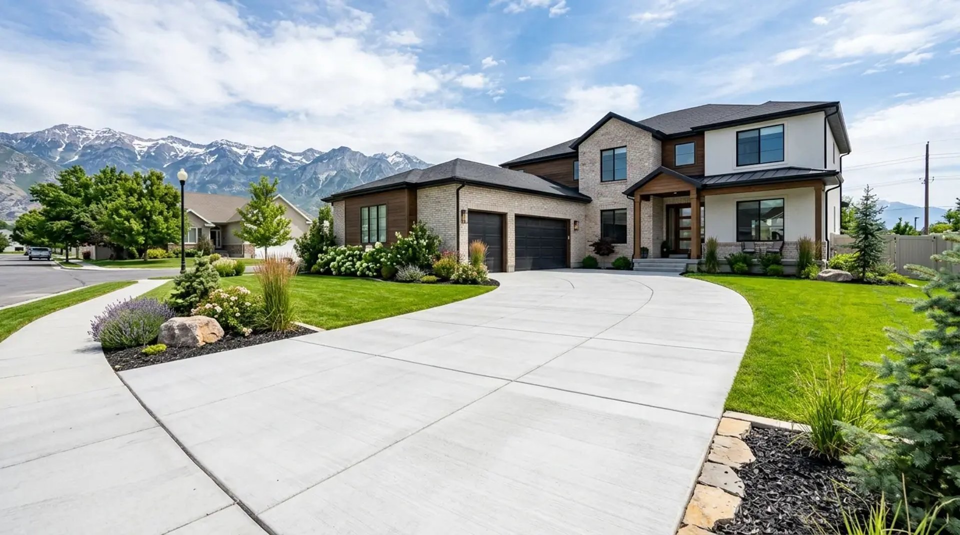 Newly installed residential concrete driveway in Utah