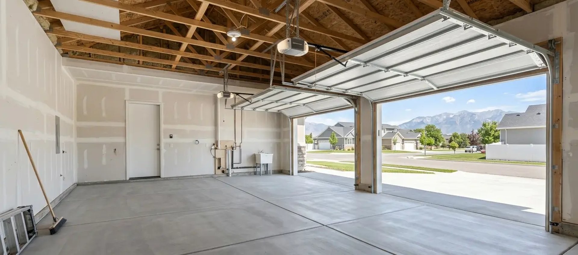 Newly installed residential garage concrete floor slab in West Valley City