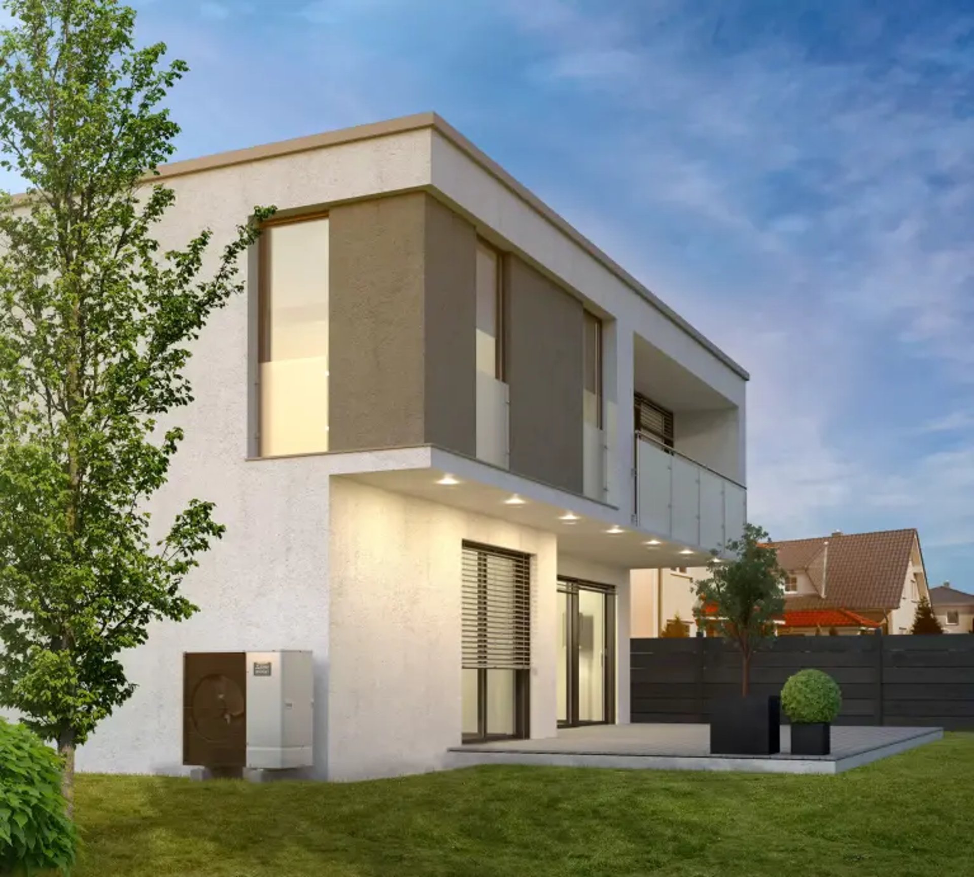 an abstract photo of a curved building with a blue sky in the background