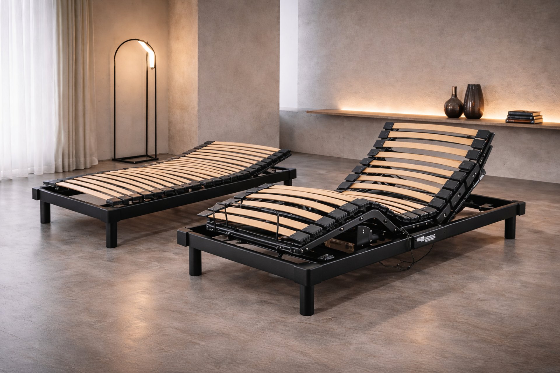 white textile on brown wooden bed frame